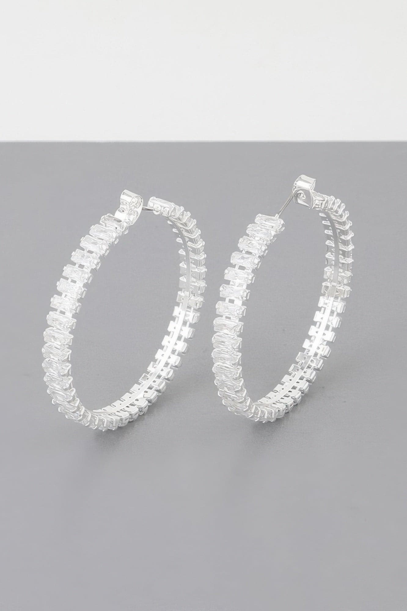 Multi Crystal Hoop Earrings - Gold Clear - Thumbnail 3