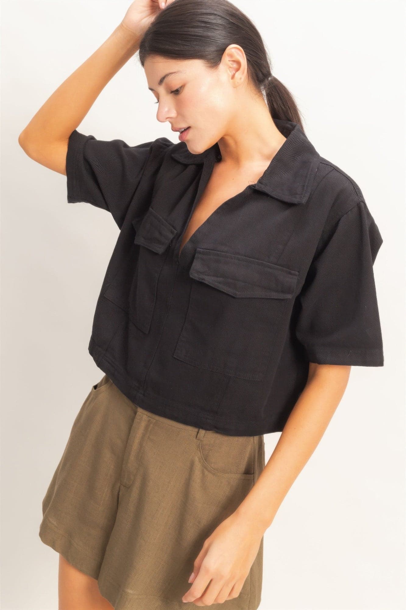 Collared V-neck Top - Light blue / L - Thumbnail 21