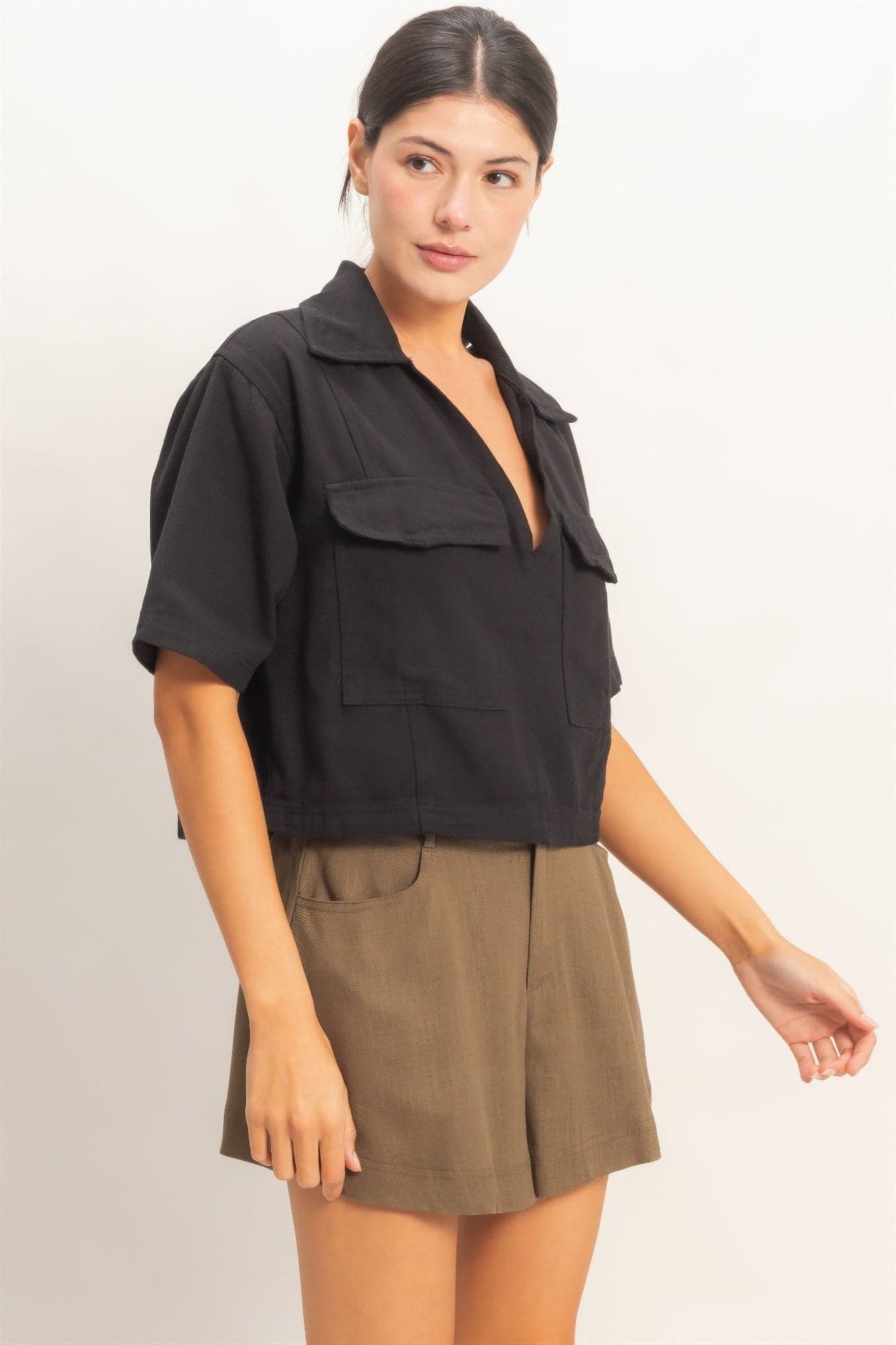 Collared V-neck Top - Light blue / M - Thumbnail 23