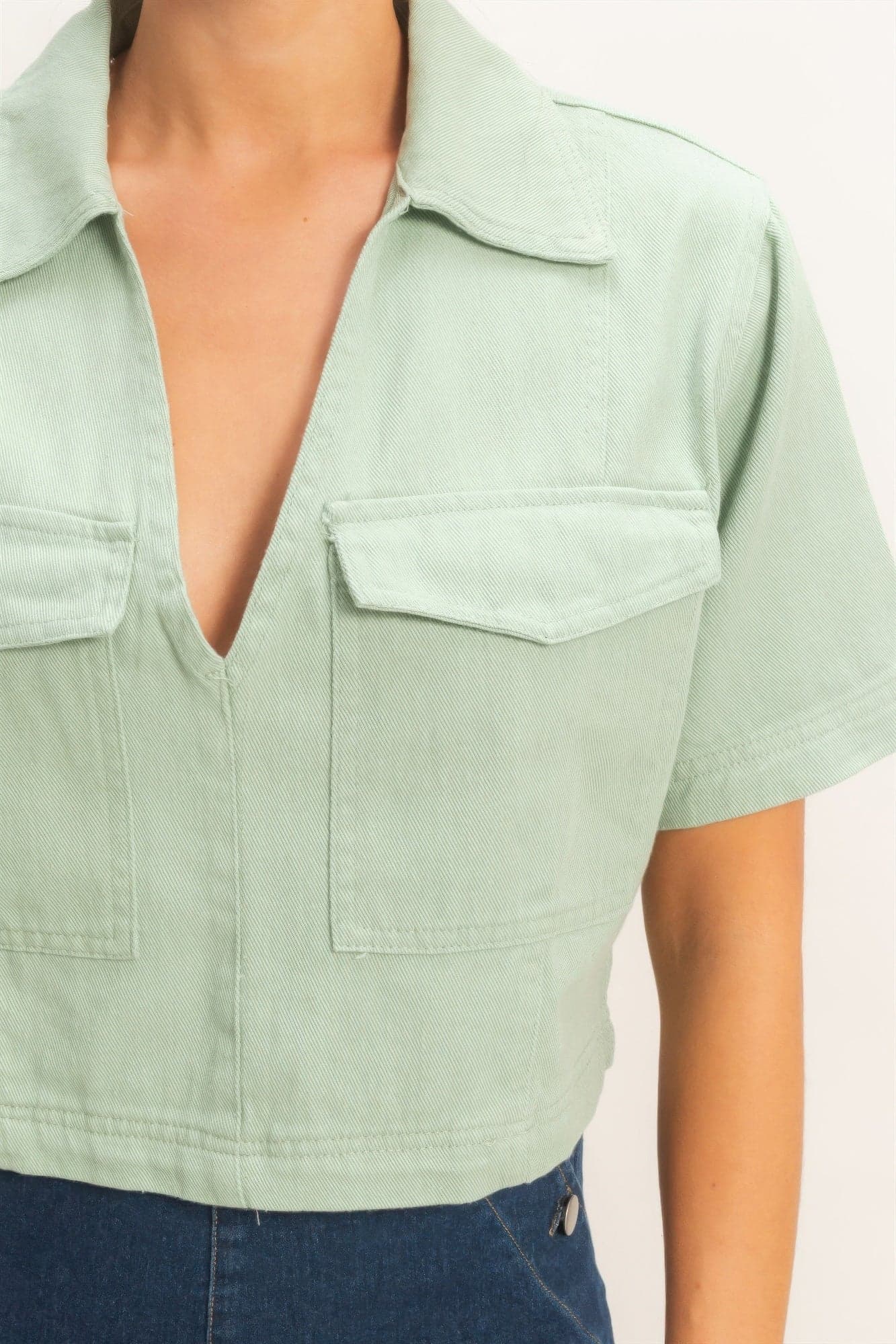 Collared V-neck Top - Oatmeal / S - Thumbnail 28