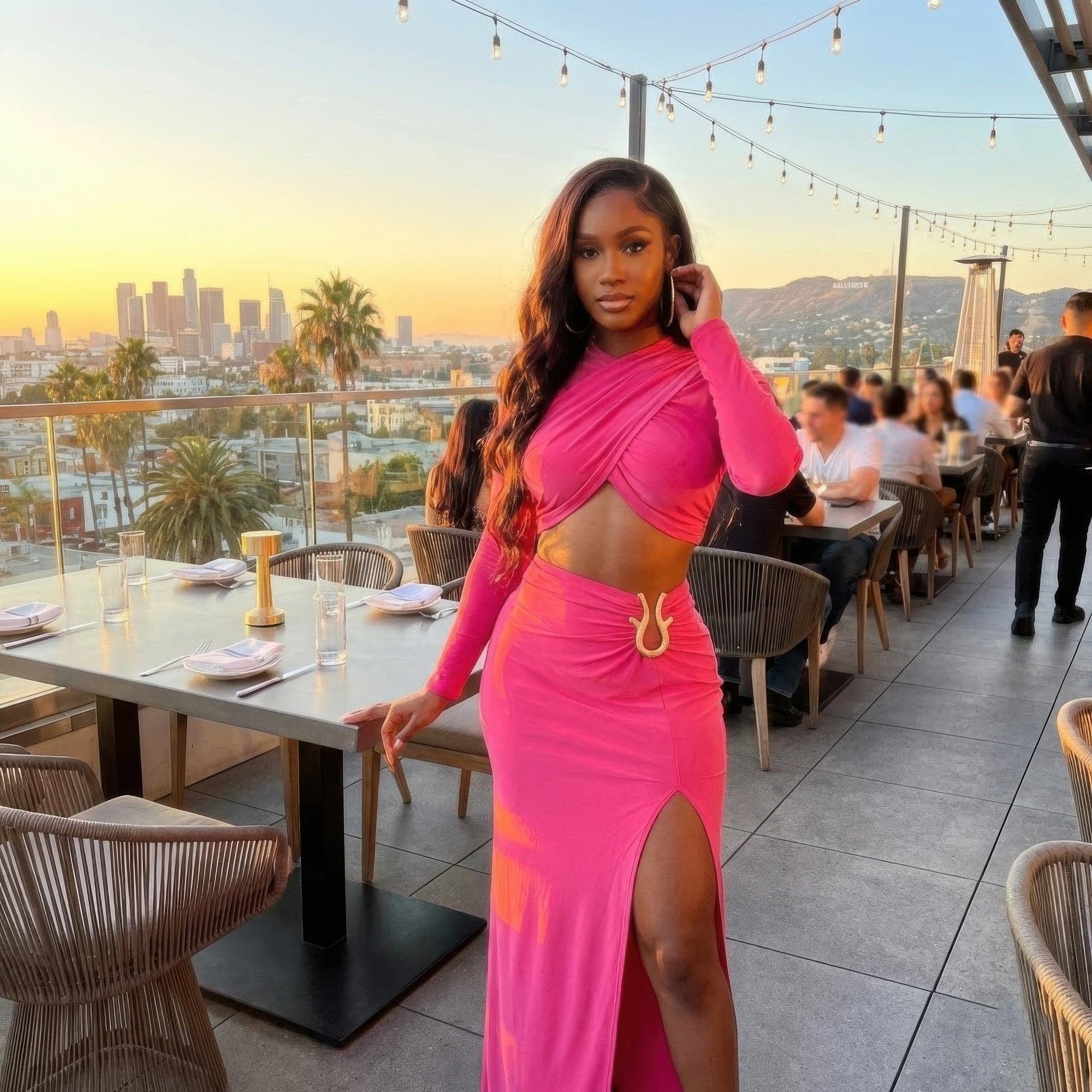 High Slit Side Maxi Skirt Set - Bubble gum pink / L - Thumbnail 3