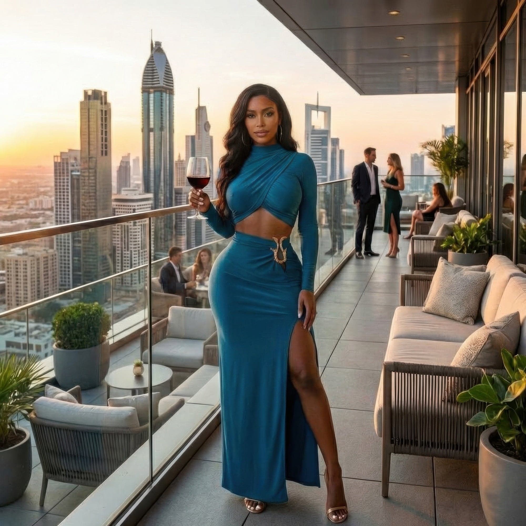 High Slit Side Maxi Skirt Set - Teal / M - Thumbnail 4