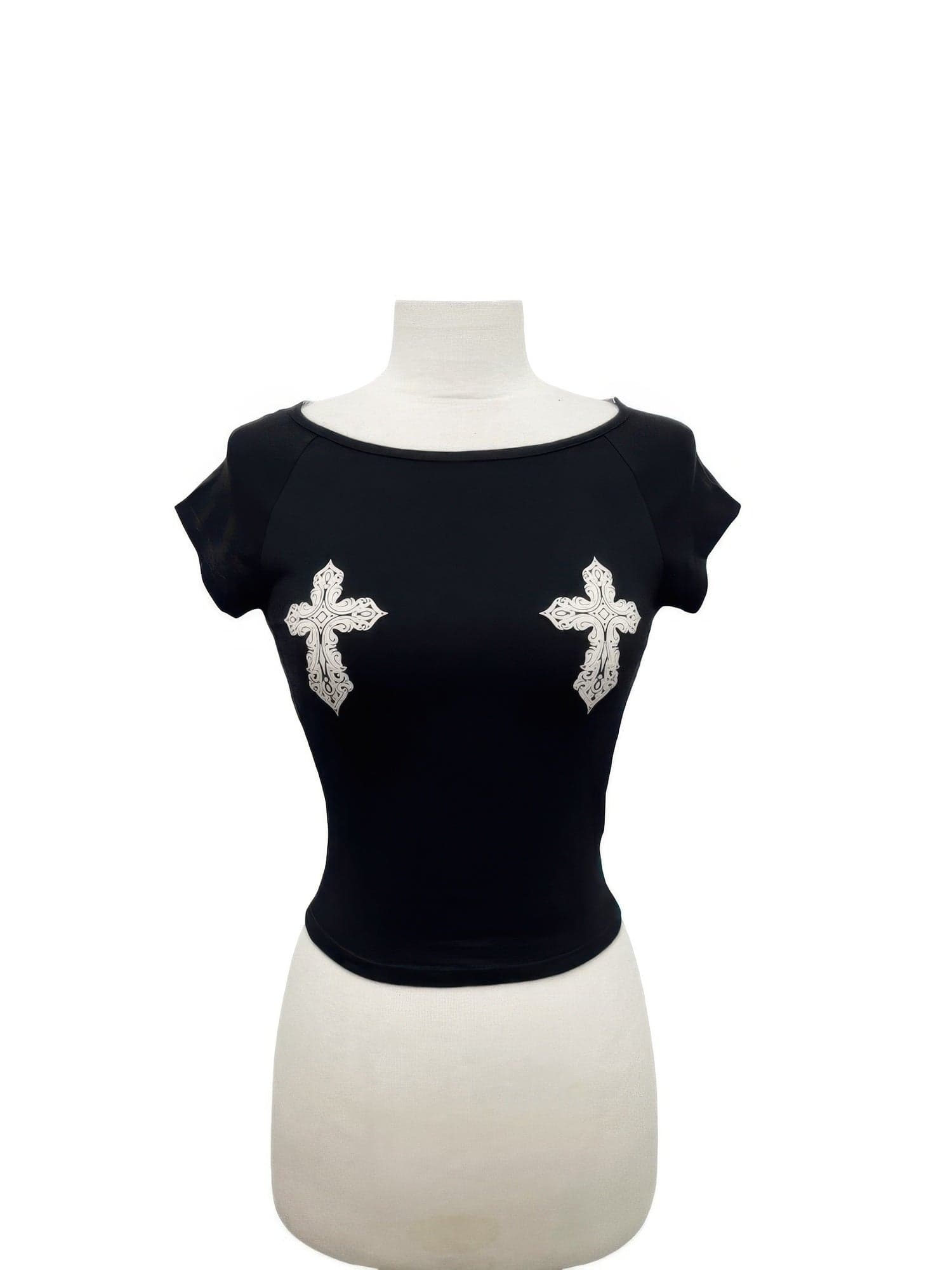 Cross Patch Detail Fitted Crop Top - S - Thumbnail 2