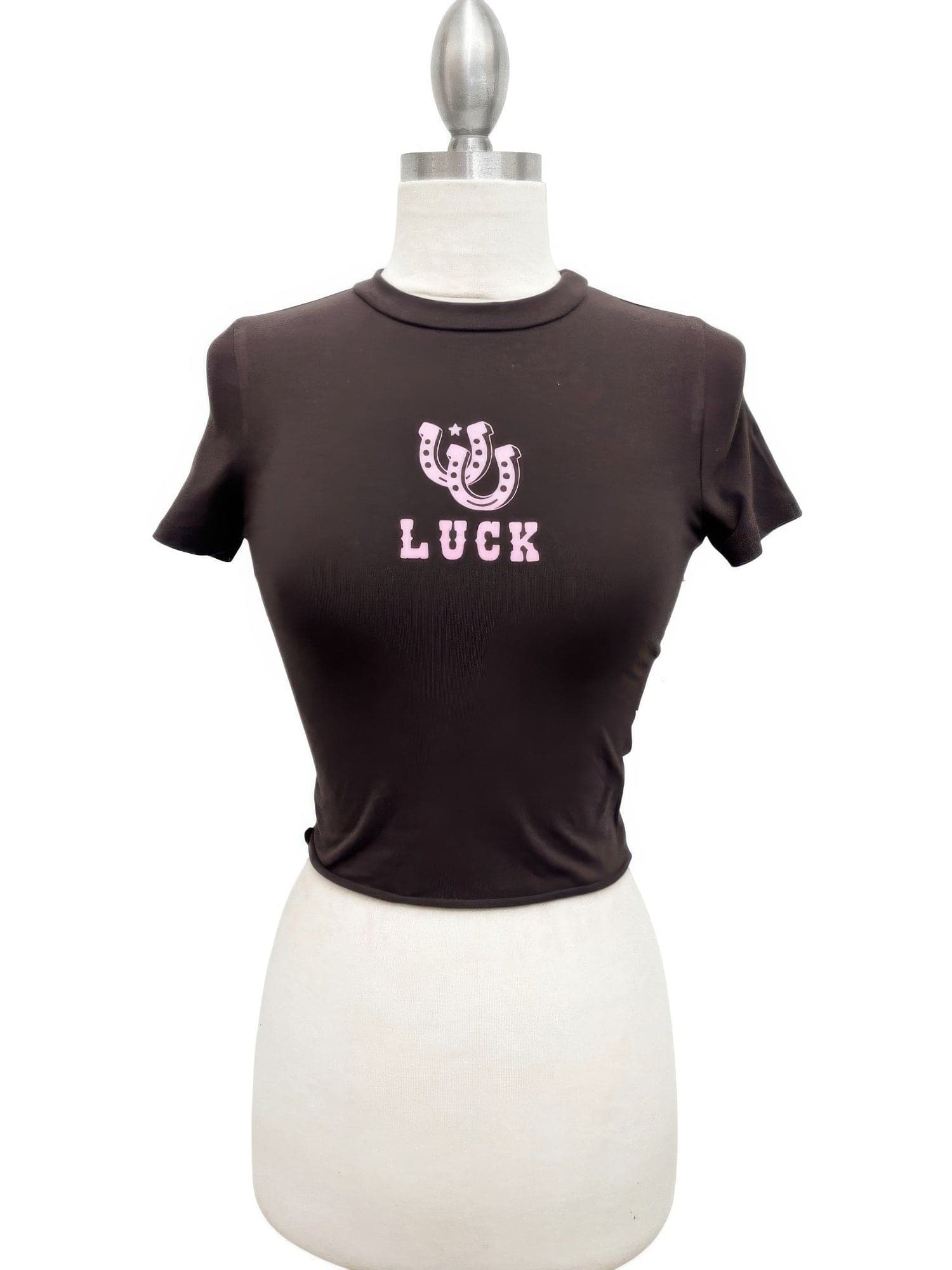 Lucky Horseshoe Graphic Cropped Tee - Brown / L - Thumbnail 2