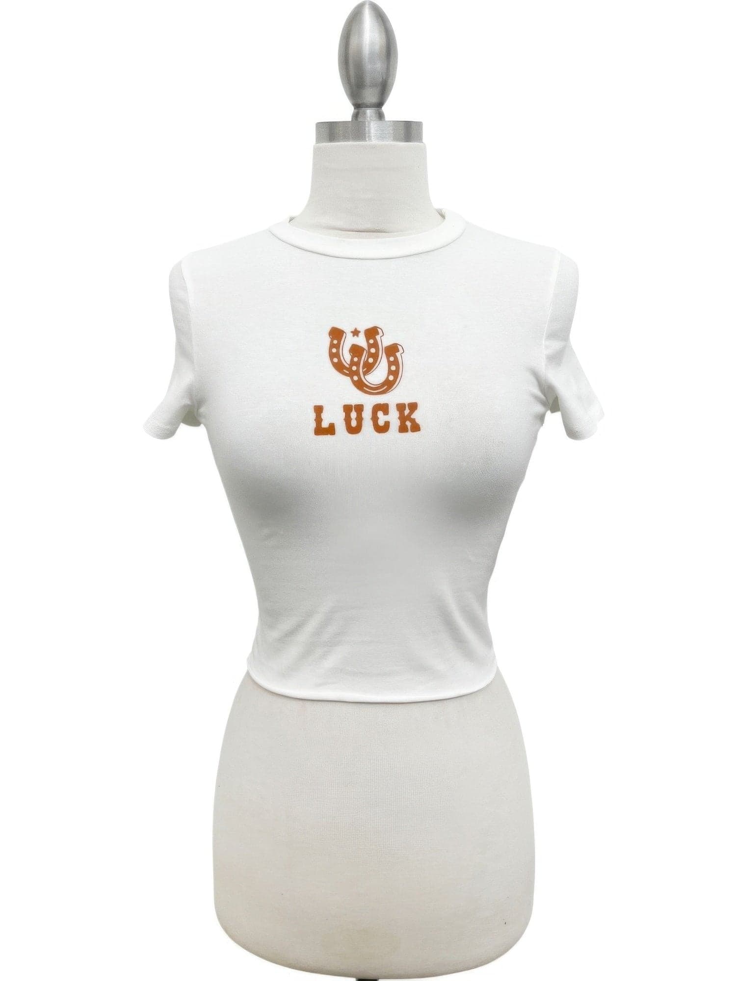 Lucky Horseshoe Graphic Cropped Tee - Ivory / L - Thumbnail 4