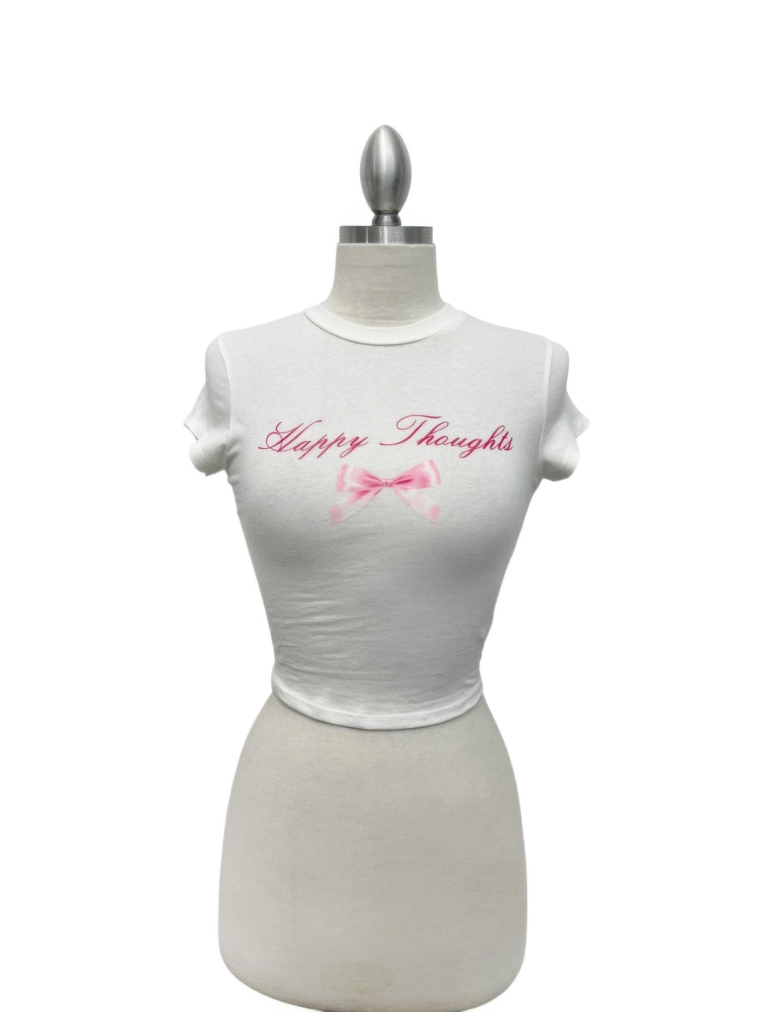 Happy Thoughts Graphic Baby Tee With Bow Detail - M - Thumbnail 2