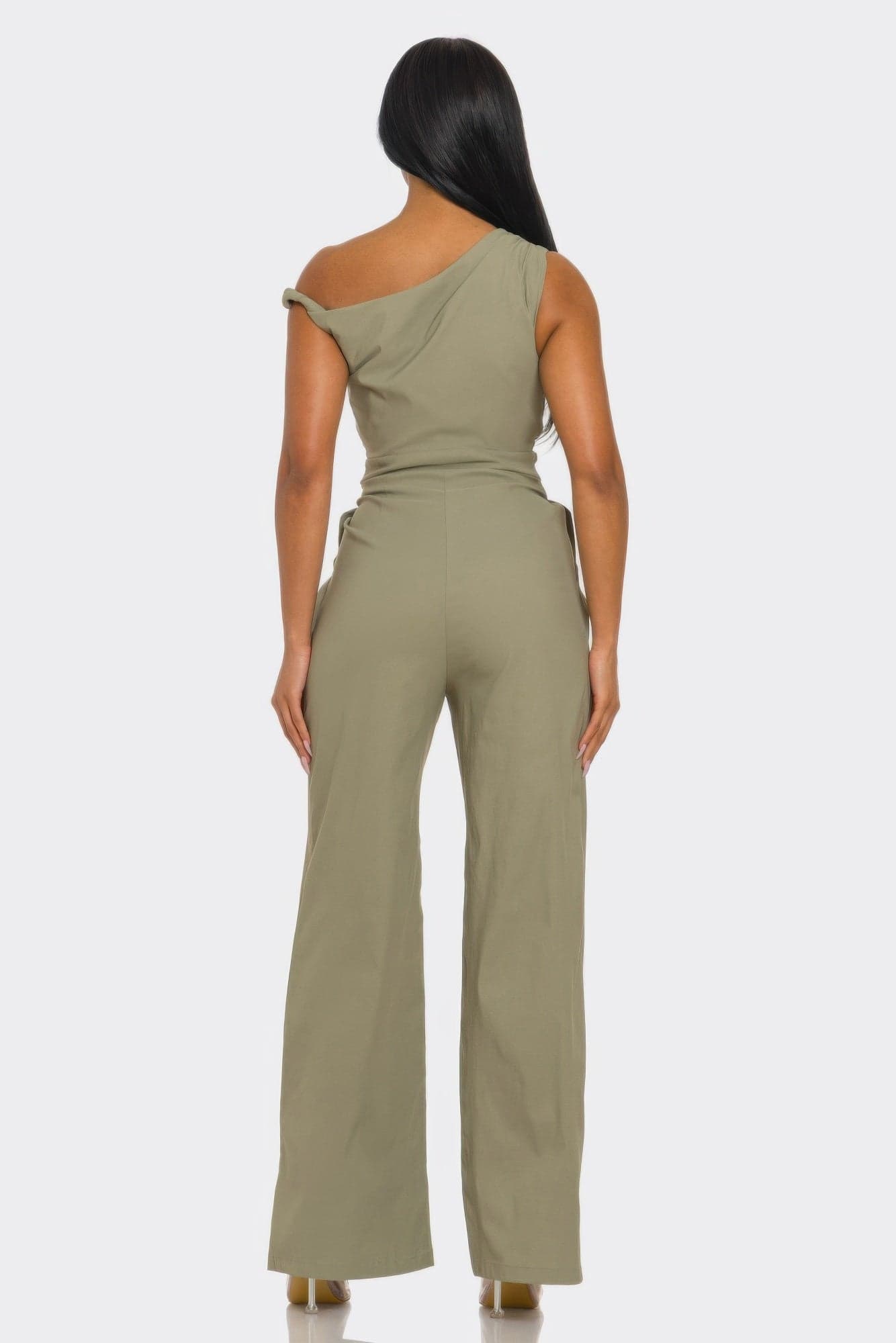 Chic Poise One-shoulder Jumpsuit - Stone / L - Thumbnail 8