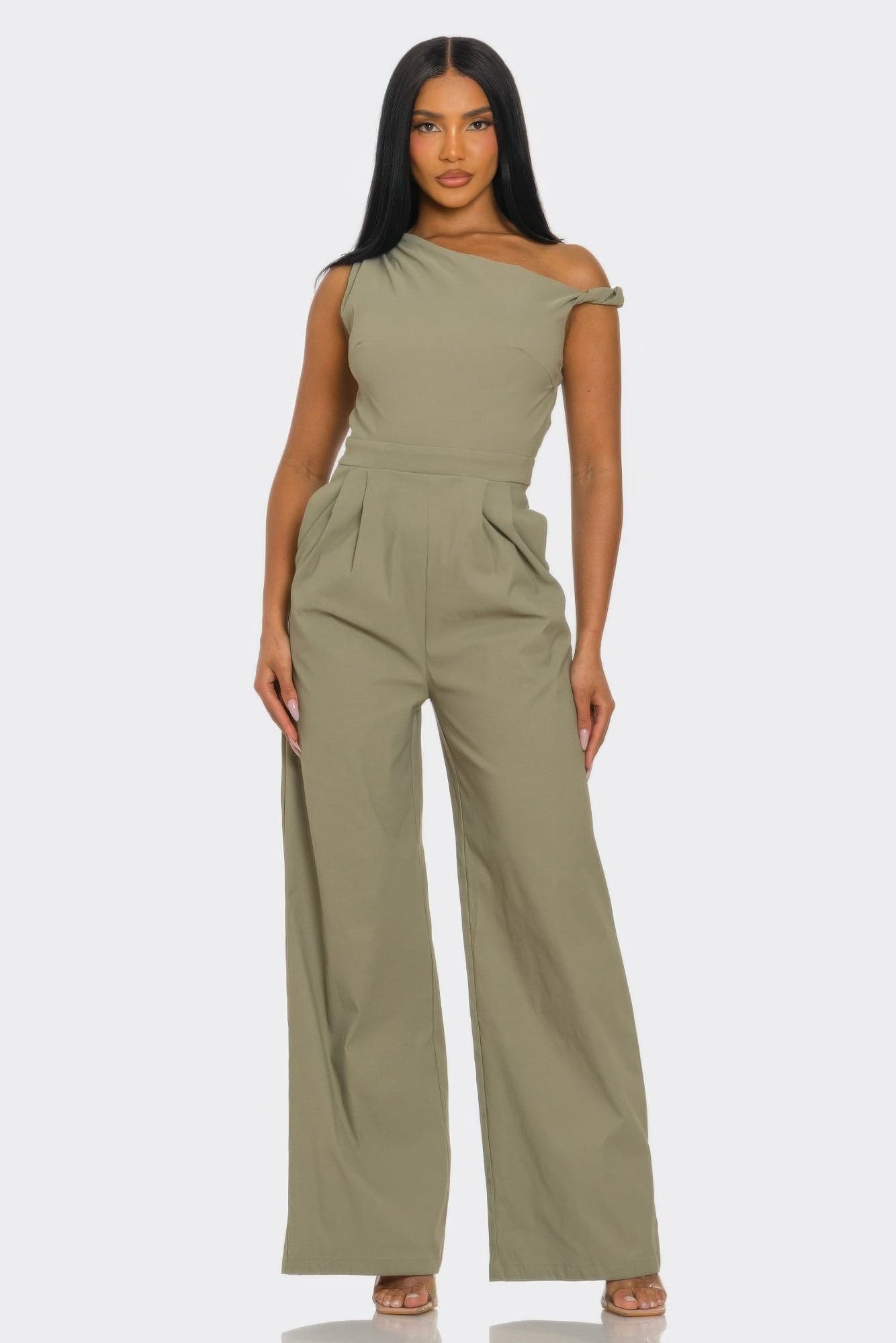 Chic Poise One-shoulder Jumpsuit - Stone / S - Thumbnail 5