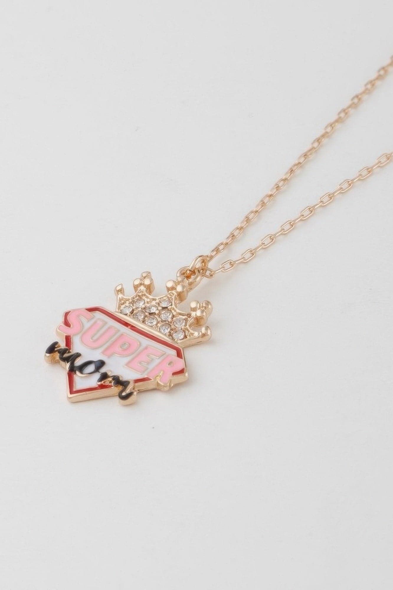 Super Mom Diamond Crown Necklace - Gold Pink - Thumbnail 2