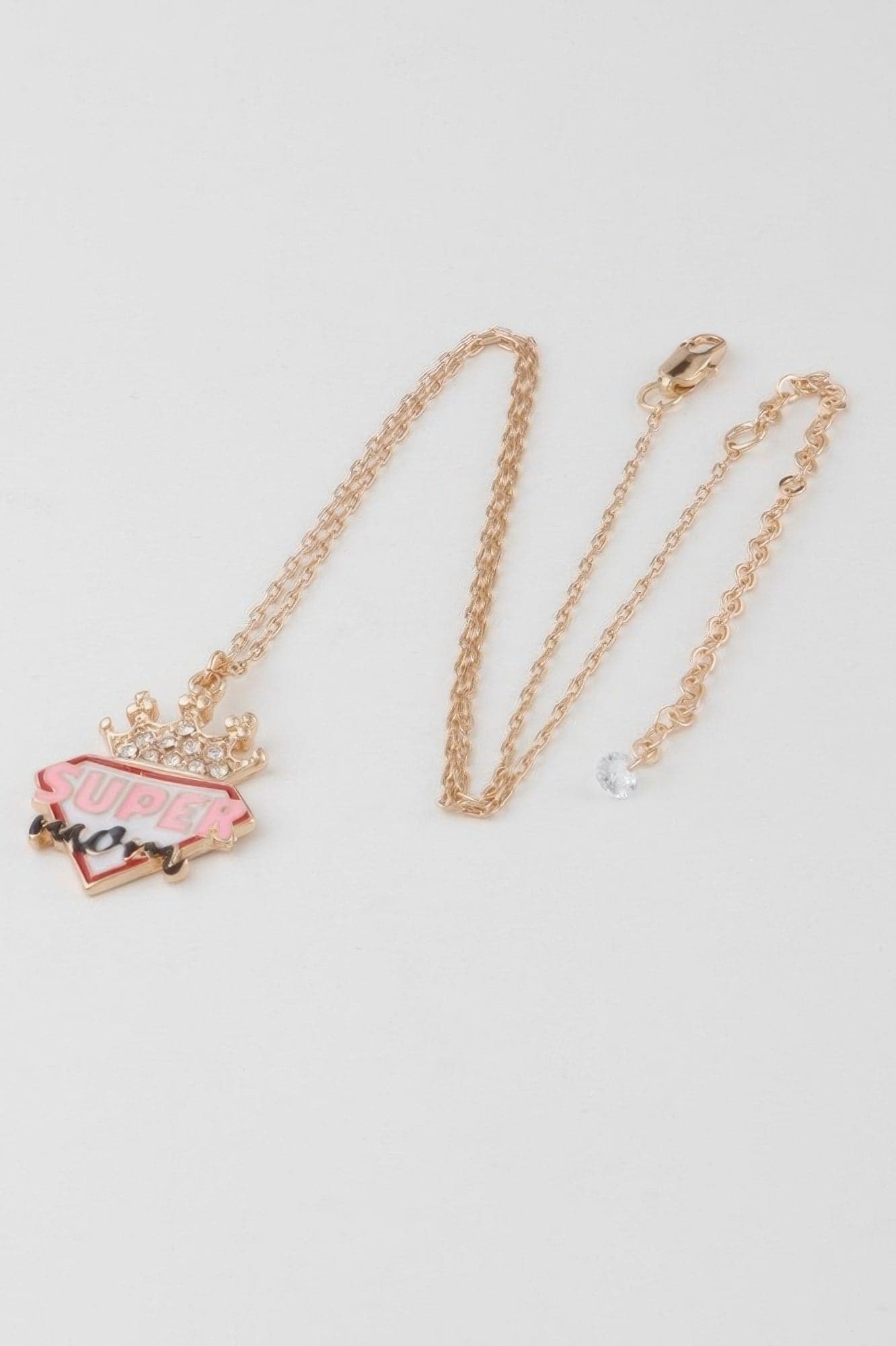 Super Mom Diamond Crown Necklace - Gold Pink - Thumbnail 3