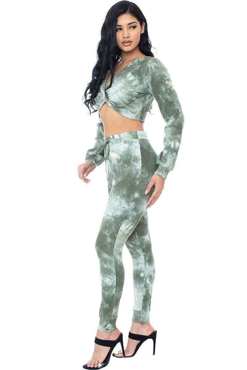 Tie Dye Ribbed Sweater Set - Olive / L - Thumbnail 5