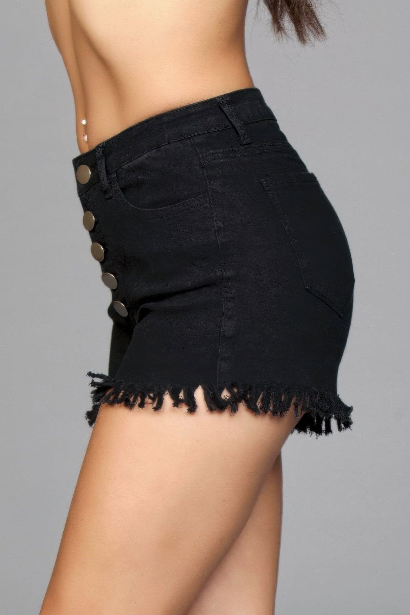 Fringed Button Up Shorts - Black / S - Thumbnail 2
