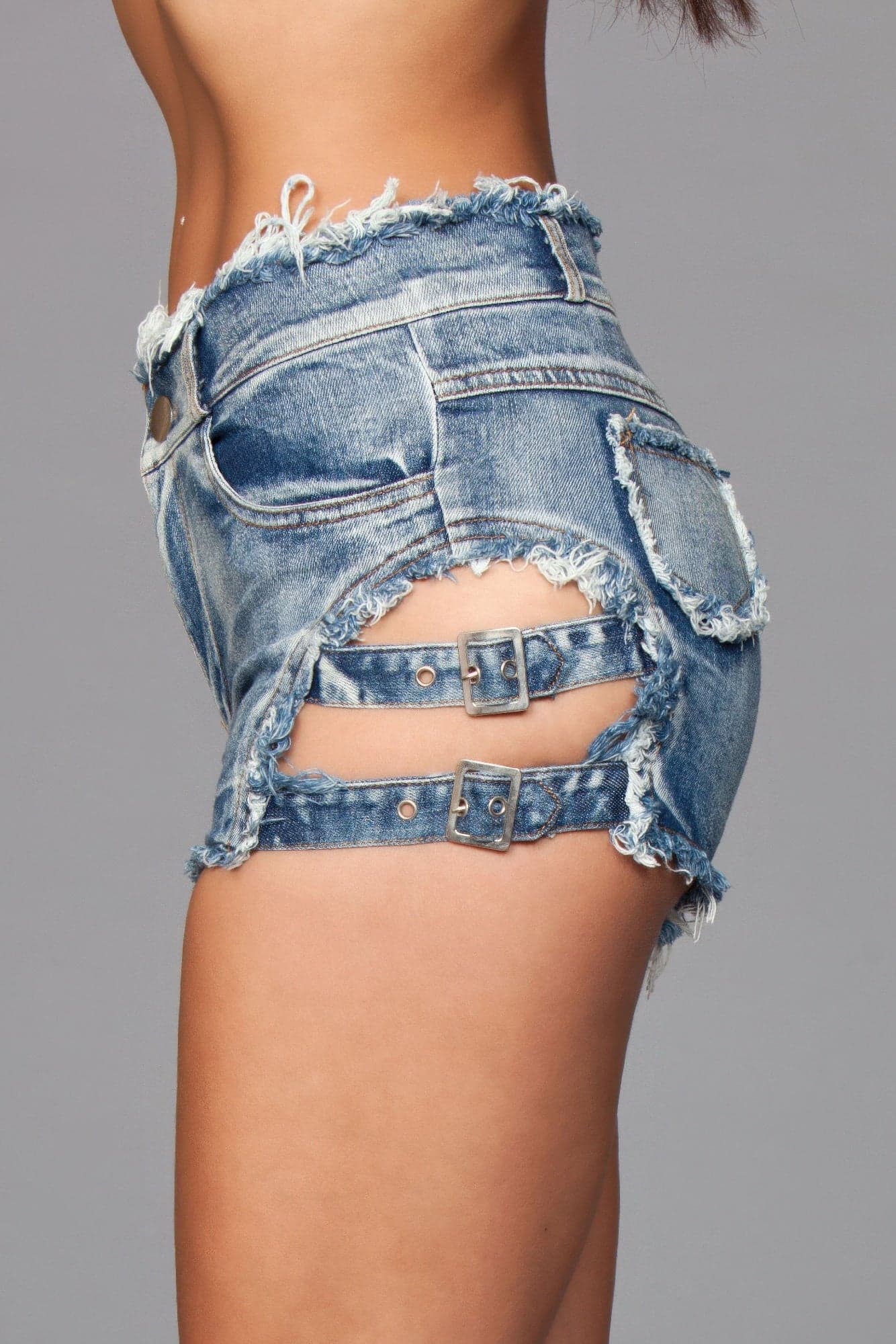 Buckled Down Denim Shorts - White / S - Thumbnail 9