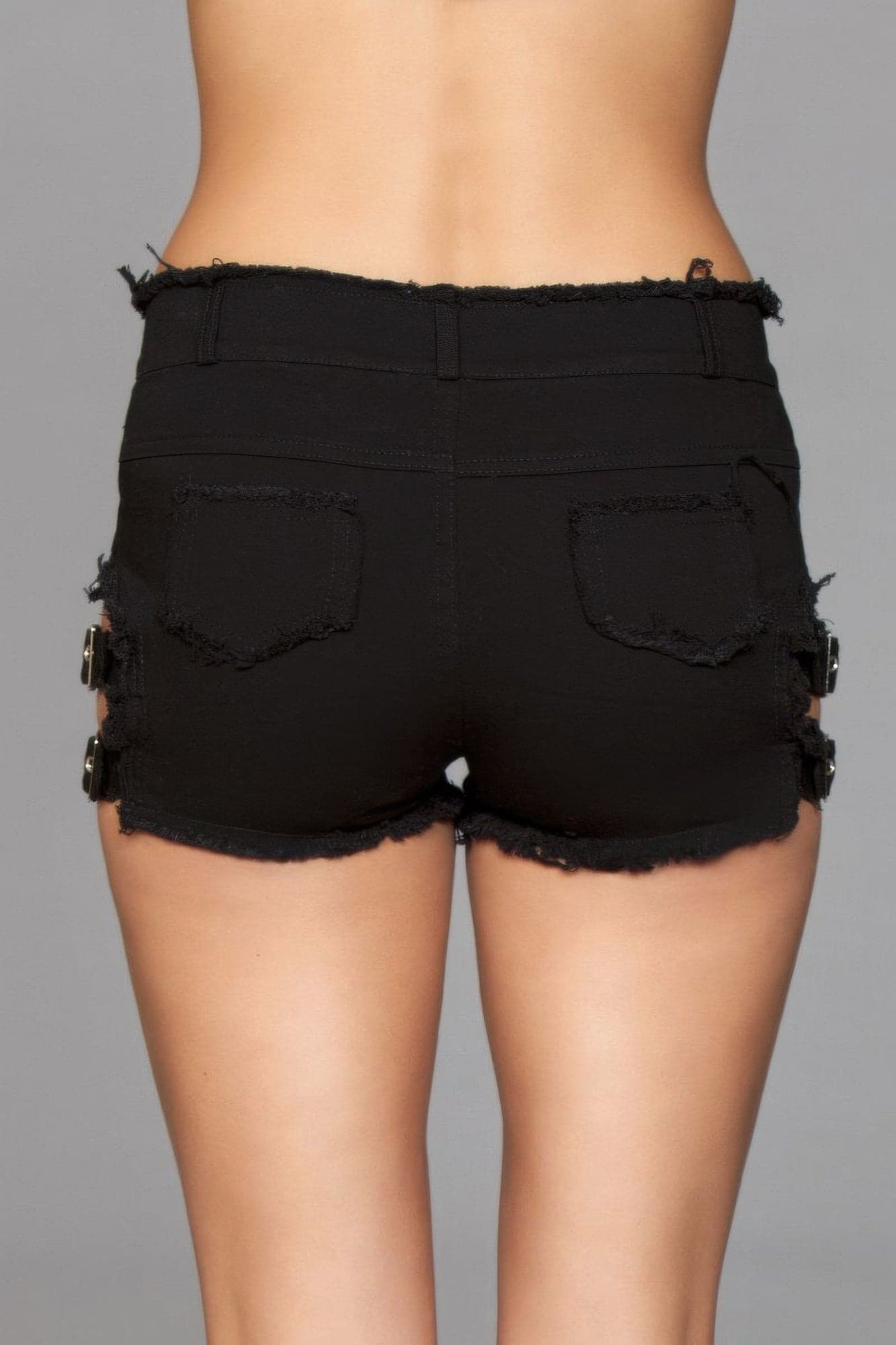 Buckled Down Denim Shorts - Black / L - Thumbnail 4