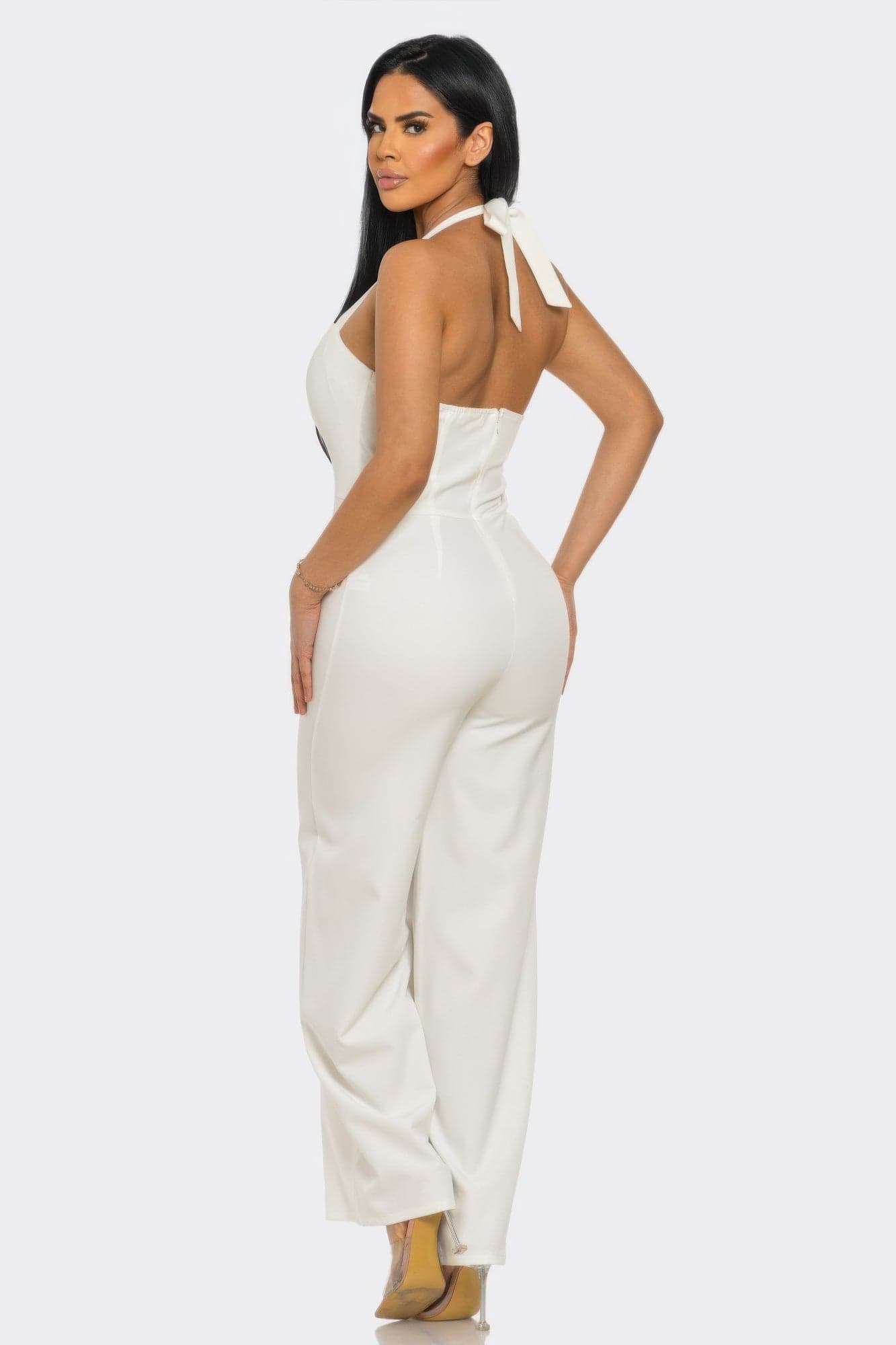 Halter Neck Jumpsuit Whit Back Zipper - M - Thumbnail 4