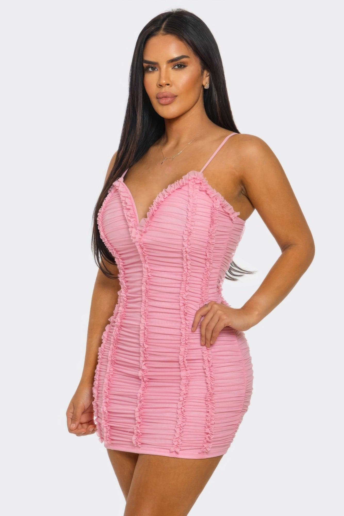 Candy Crush Ruched Mini Dress - Baby pink / M - Thumbnail 3
