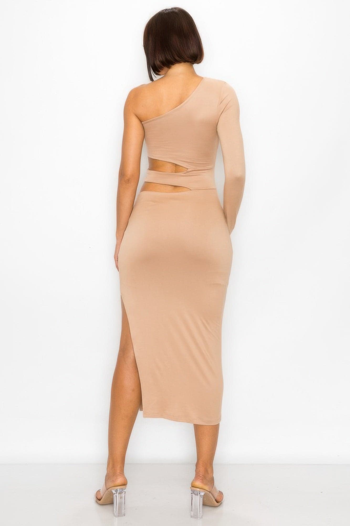 One Shoulder Maxi Dress With Waist Cut Out - Black / M - Thumbnail 5