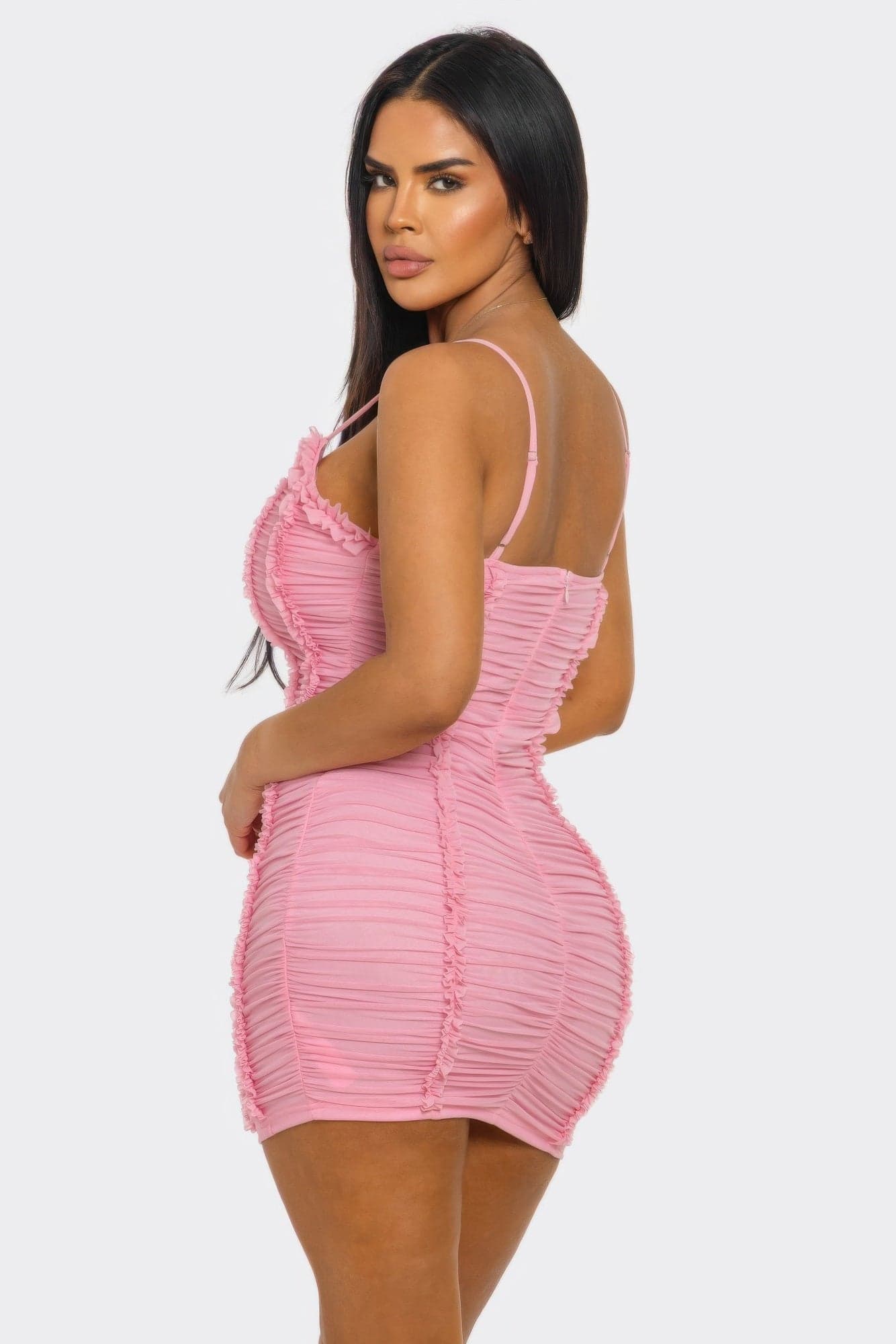 Candy Crush Ruched Mini Dress - Baby pink / S - Thumbnail 5