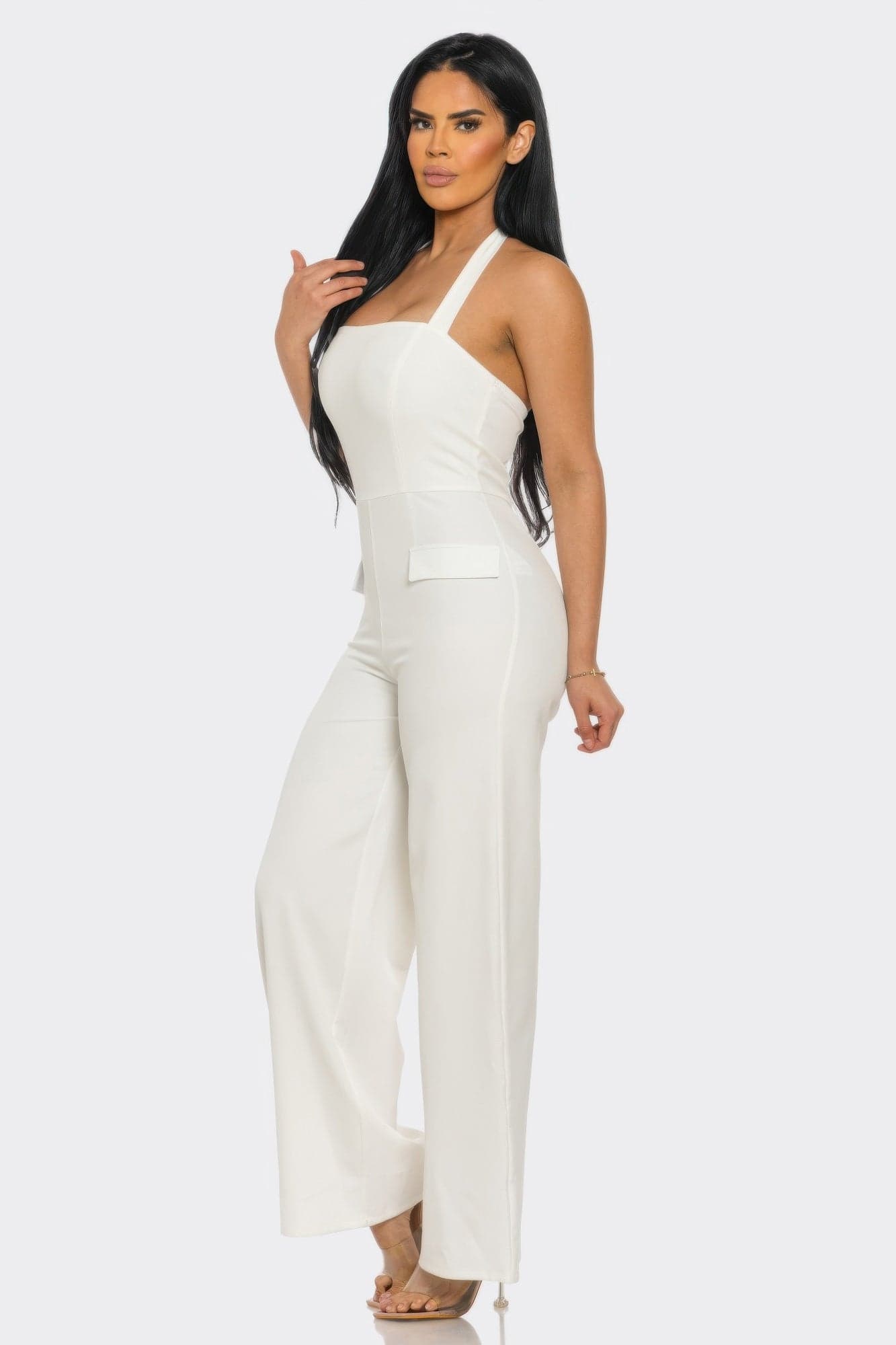 Halter Neck Jumpsuit Whit Back Zipper - S - Thumbnail 2