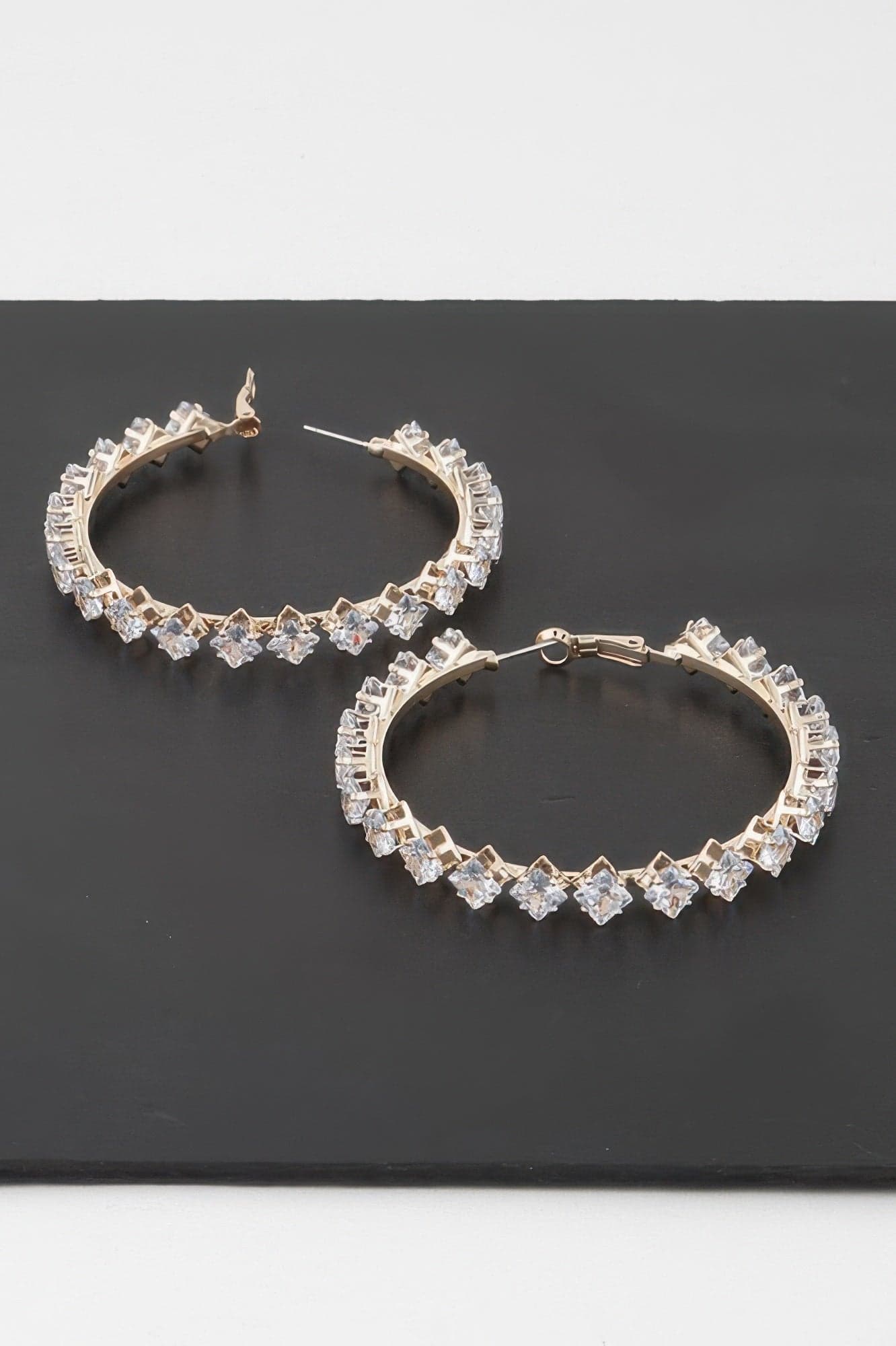 Crystal Star Hoop Earrings - Silver Clear - Thumbnail 2