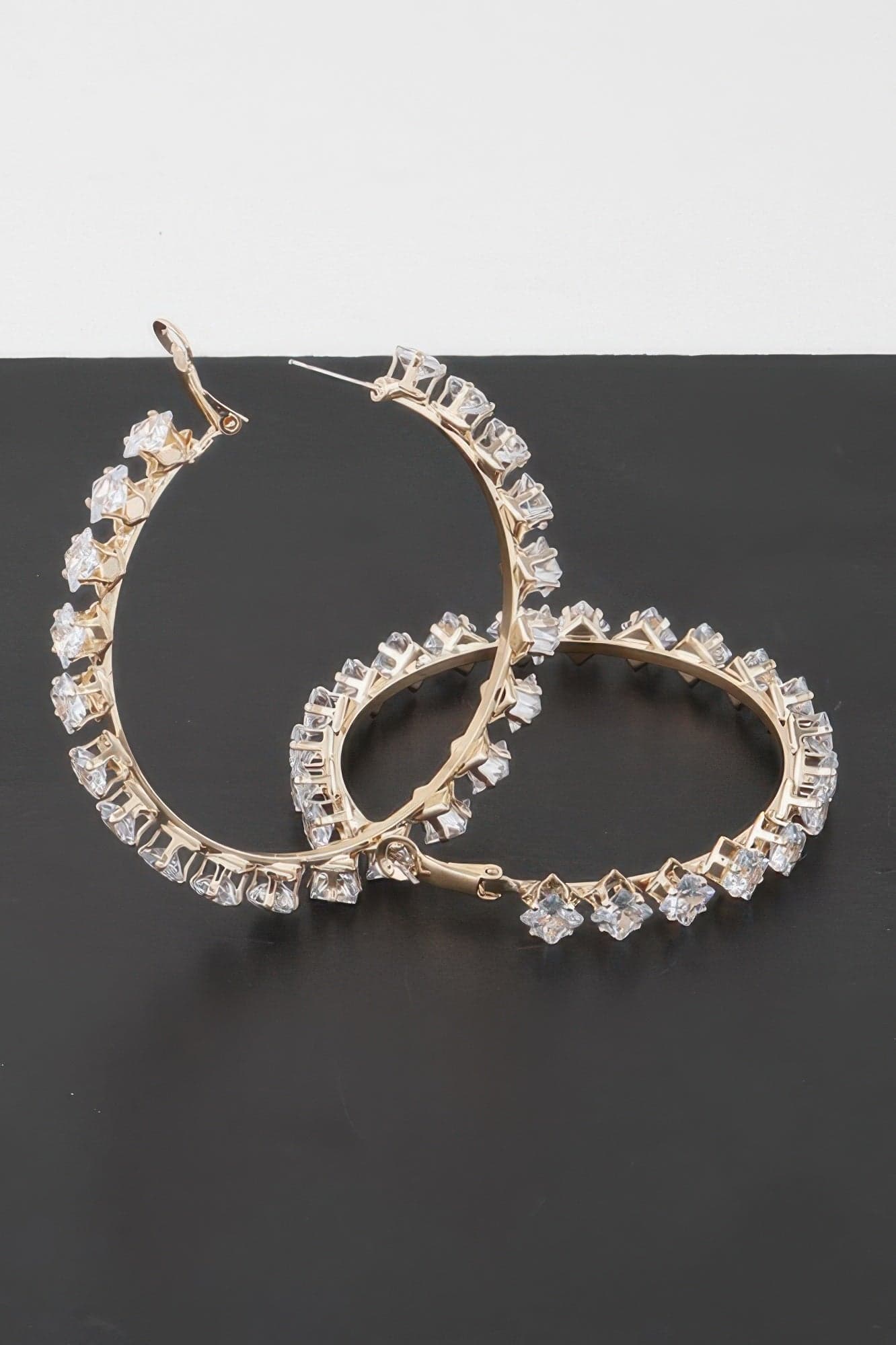 Crystal Star Hoop Earrings - Silver Clear - Thumbnail 3