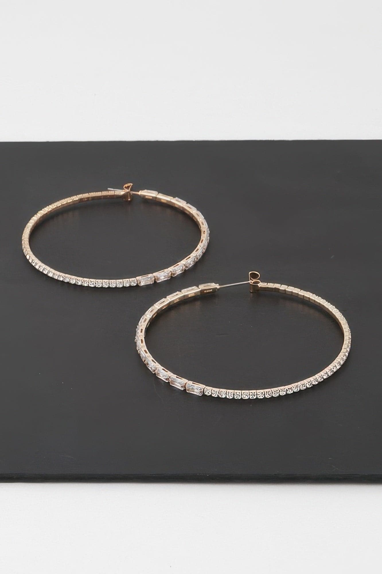 Rhinestone Crystal Hoop Earrings - Silver Clear - Thumbnail 3
