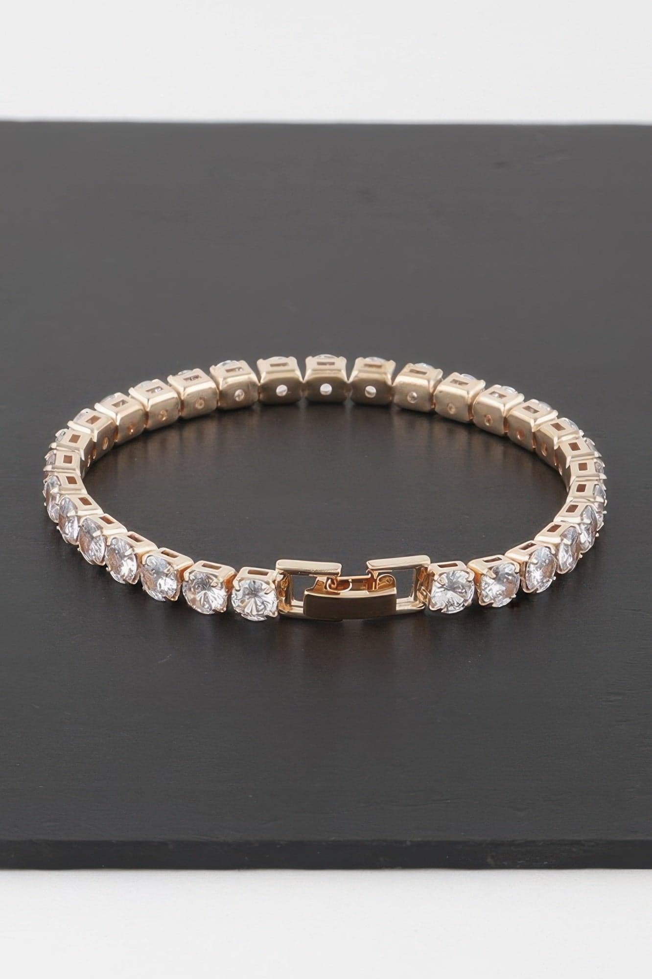 Rhinestone Cuff Bracelet - Gold Clear - Thumbnail 2