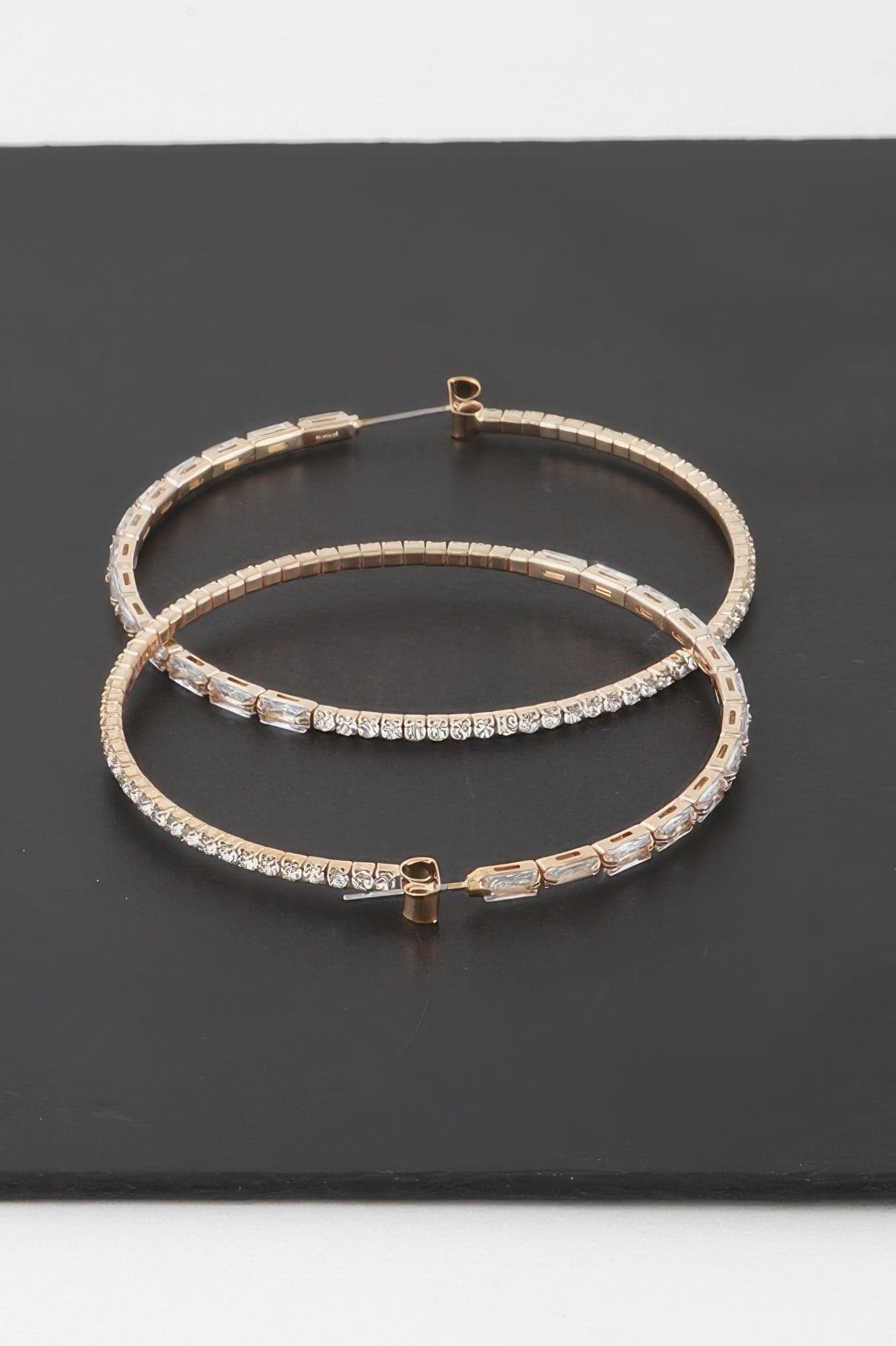Rhinestone Crystal Hoop Earrings - Silver Clear - Thumbnail 2