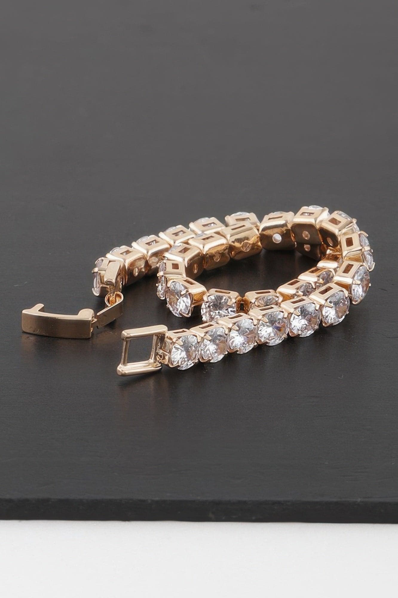 Rhinestone Cuff Bracelet - Gold Clear - Thumbnail 3