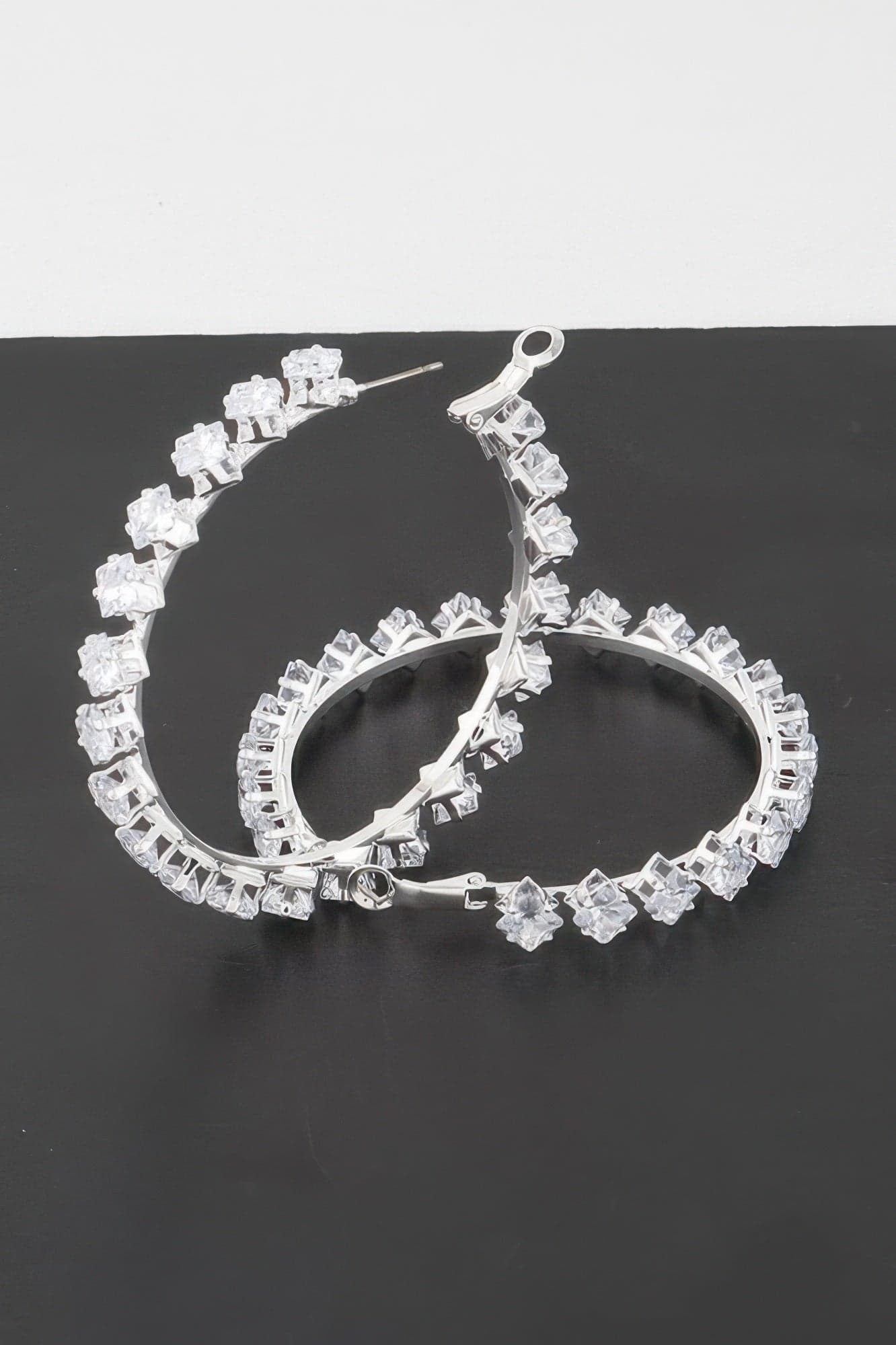 Crystal Star Hoop Earrings - Silver Clear - Thumbnail 4