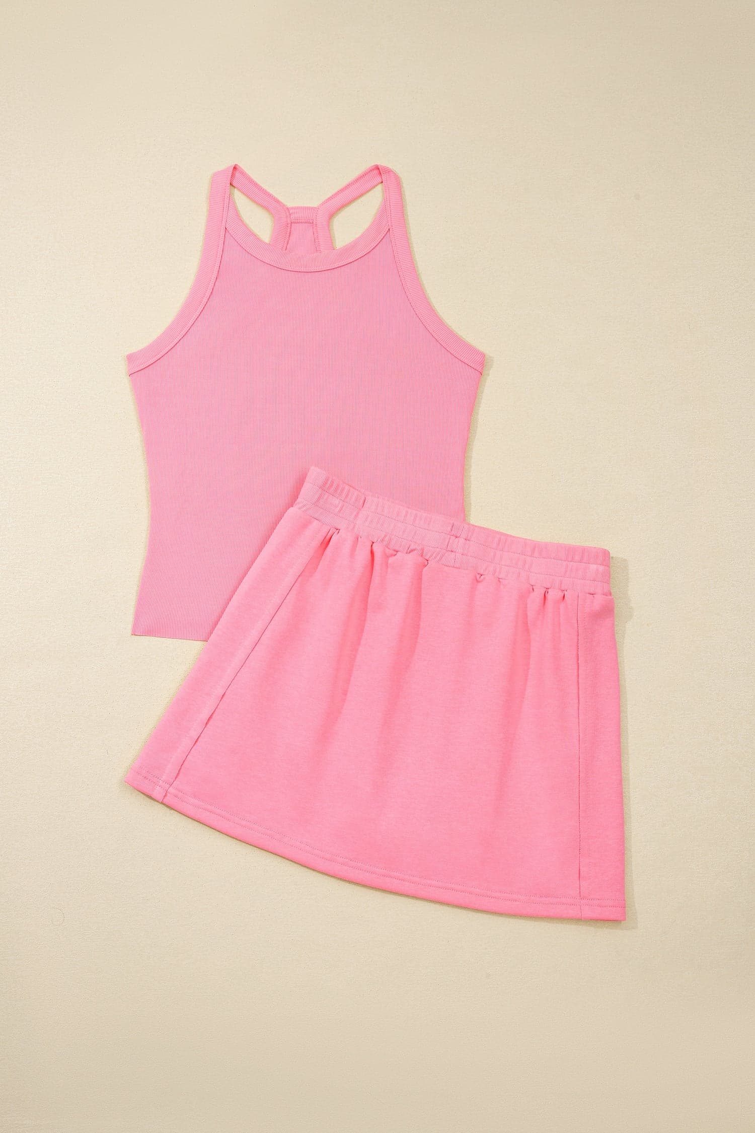 Solid Tank Top & Elastic Waist Mini Skort Set - Green / XL - Thumbnail 5