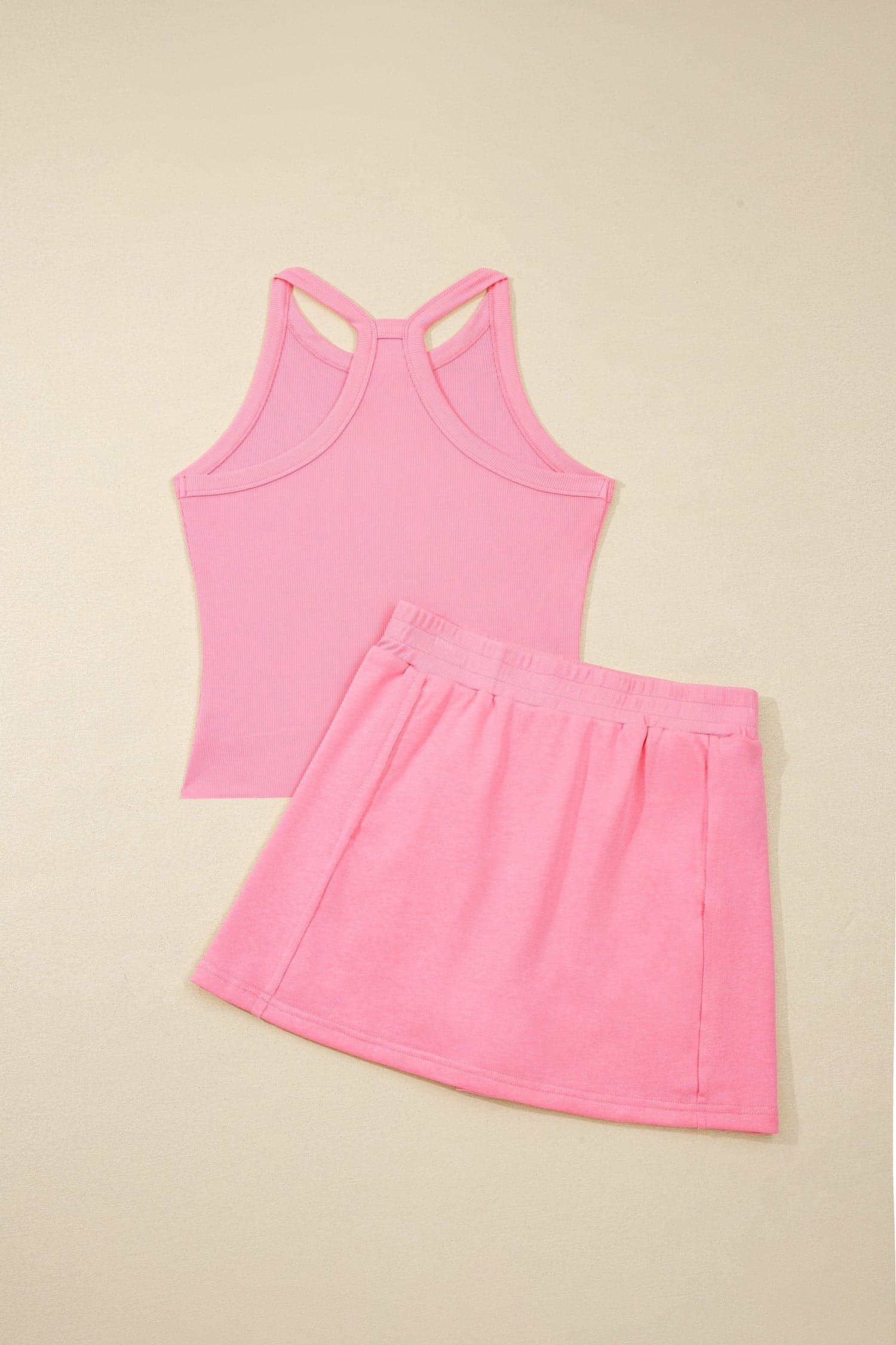 Solid Tank Top & Elastic Waist Mini Skort Set - Sachet Pink / M - Thumbnail 6