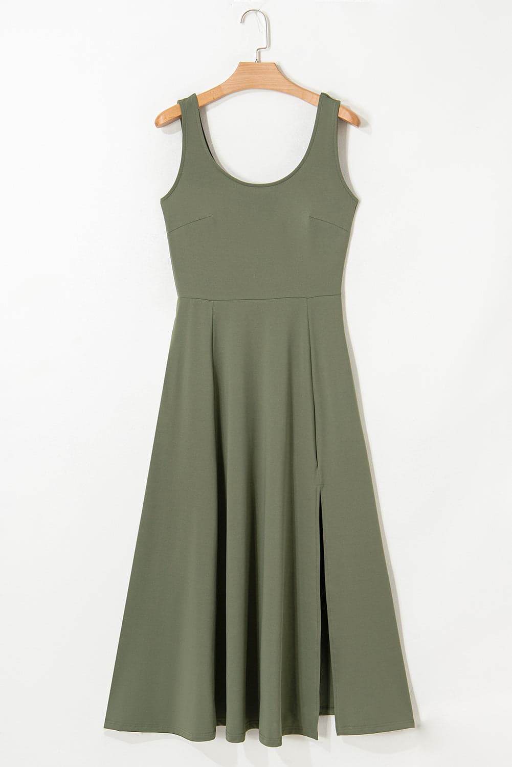 Solid Sleeveless Flared Side Slit Midi Dress - Black / L - Thumbnail 2