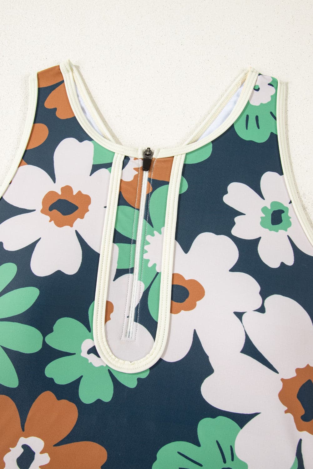 Flower Zip-Up Racerback Top & High Waist Bikini Set - Blue / XL - Thumbnail 8