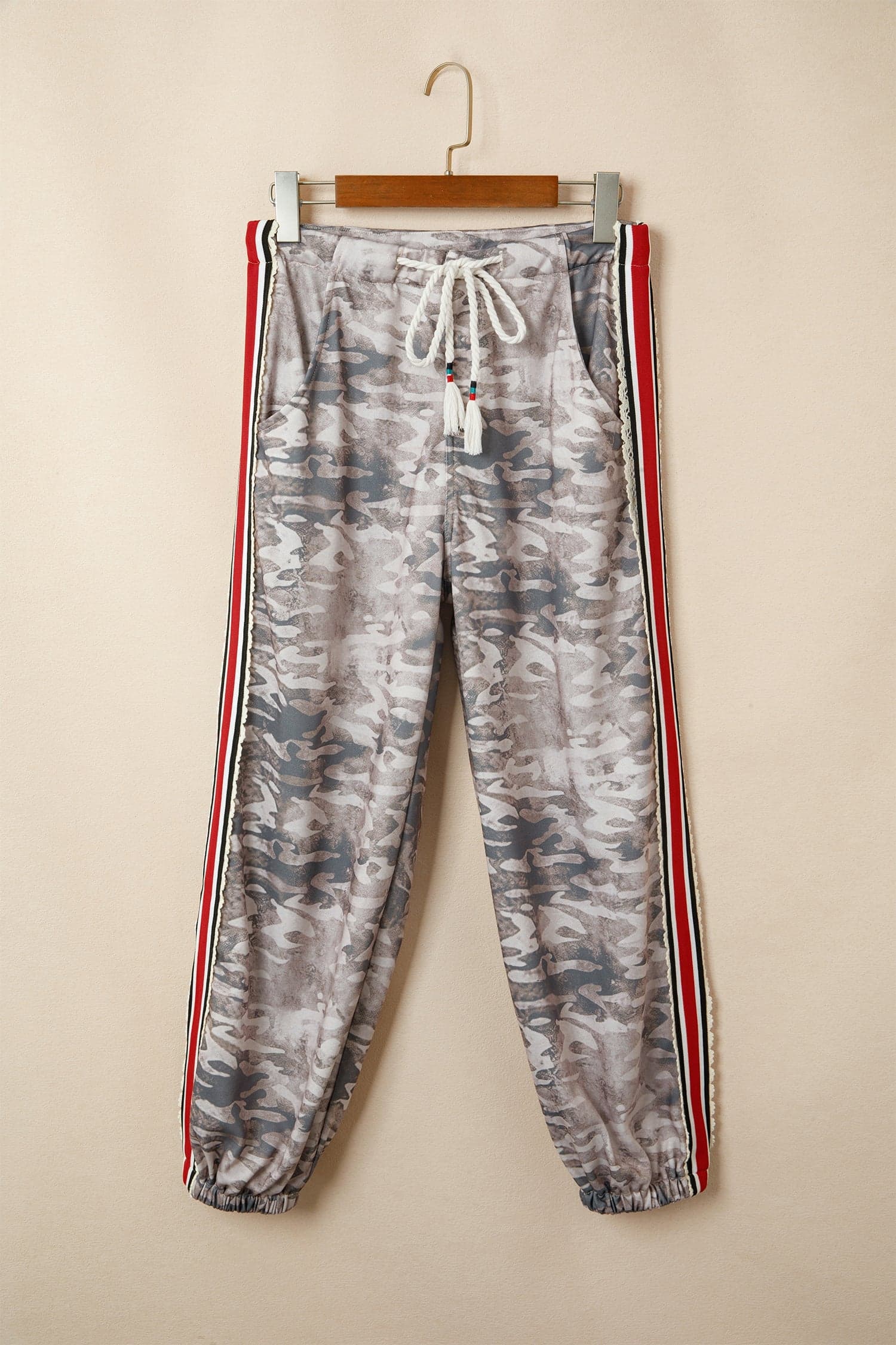 Camo Stripe Side Patchwork Drawstring Pants - Khaki / M - Thumbnail 3