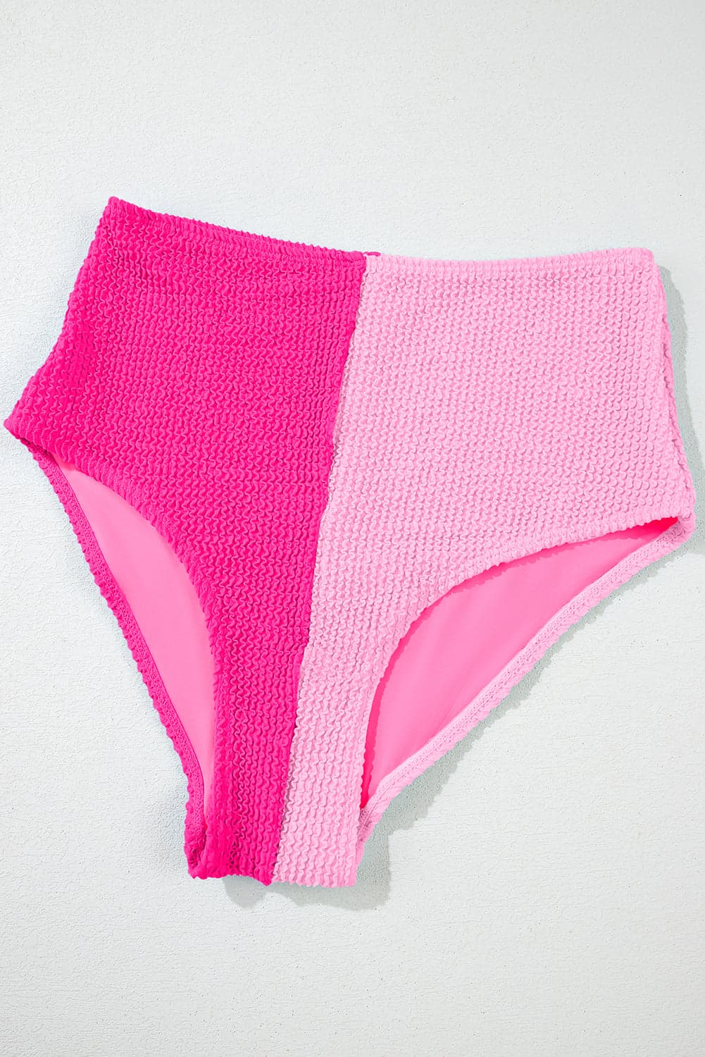Colorblock Corded Top & High Waist Bikini Set - Pink / M - Thumbnail 5