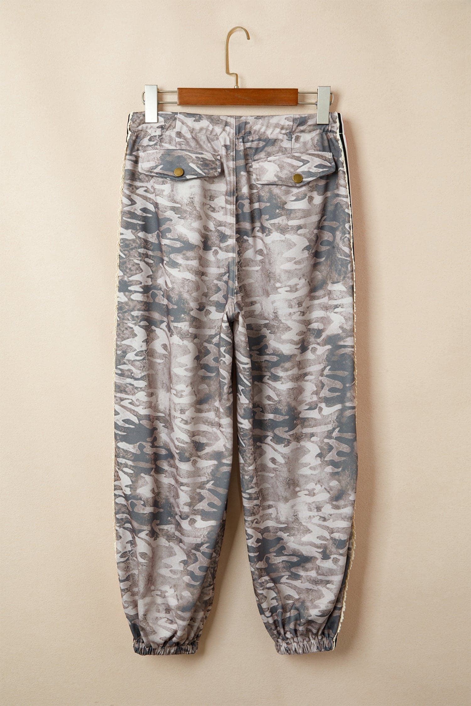 Camo Stripe Side Patchwork Drawstring Pants - Khaki / S - Thumbnail 4