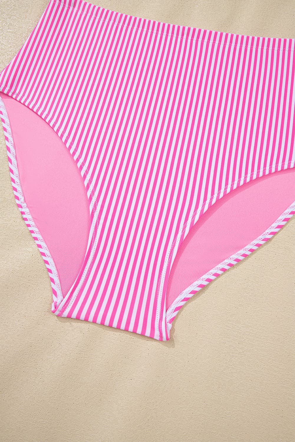 Stripe Knot Strap High Waist Bikini Swimsuit - Rose Stripe / XL - Thumbnail 5
