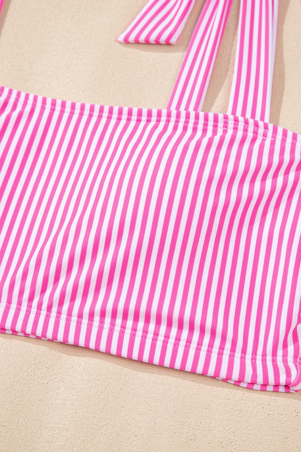 Stripe Knot Strap High Waist Bikini Swimsuit - Rose Stripe / L - Thumbnail 4