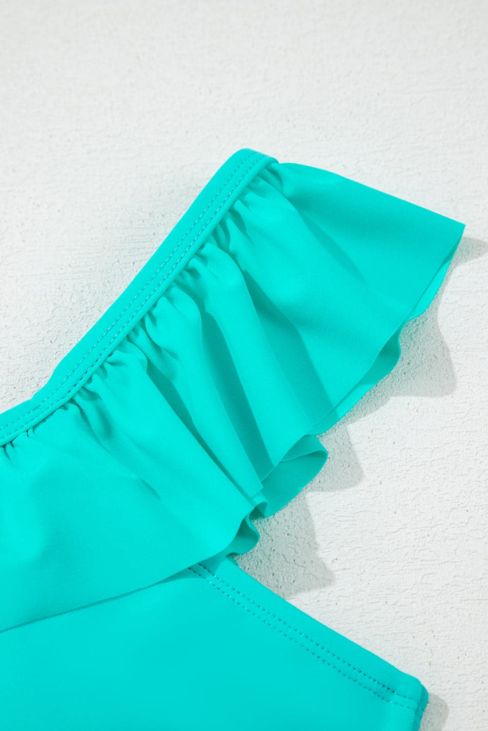 Solid Ruffle Top & Floral Bikini Set - Sea Green / XL - Thumbnail 4