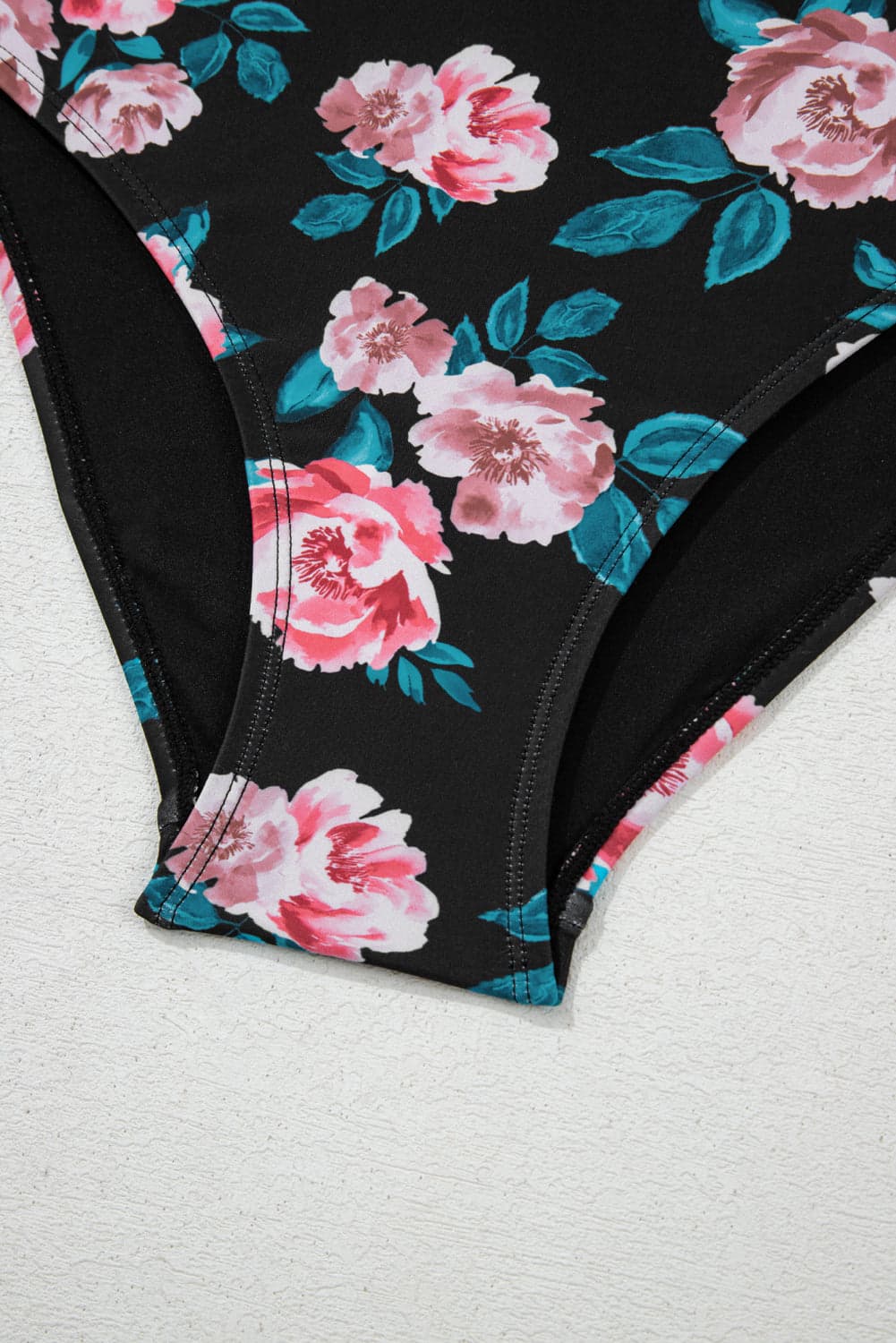 Solid Ruffle Top & Floral Bikini Set - Sea Green / L - Thumbnail 5
