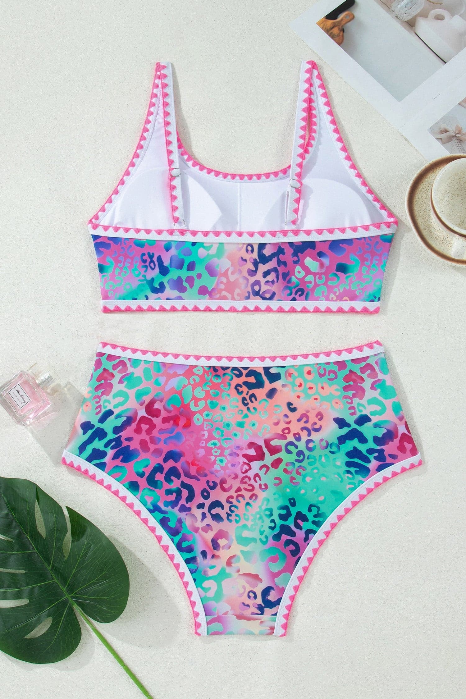 Leopard Ricrac High Waist Bikini Swim Set - Pink / S - Thumbnail 6