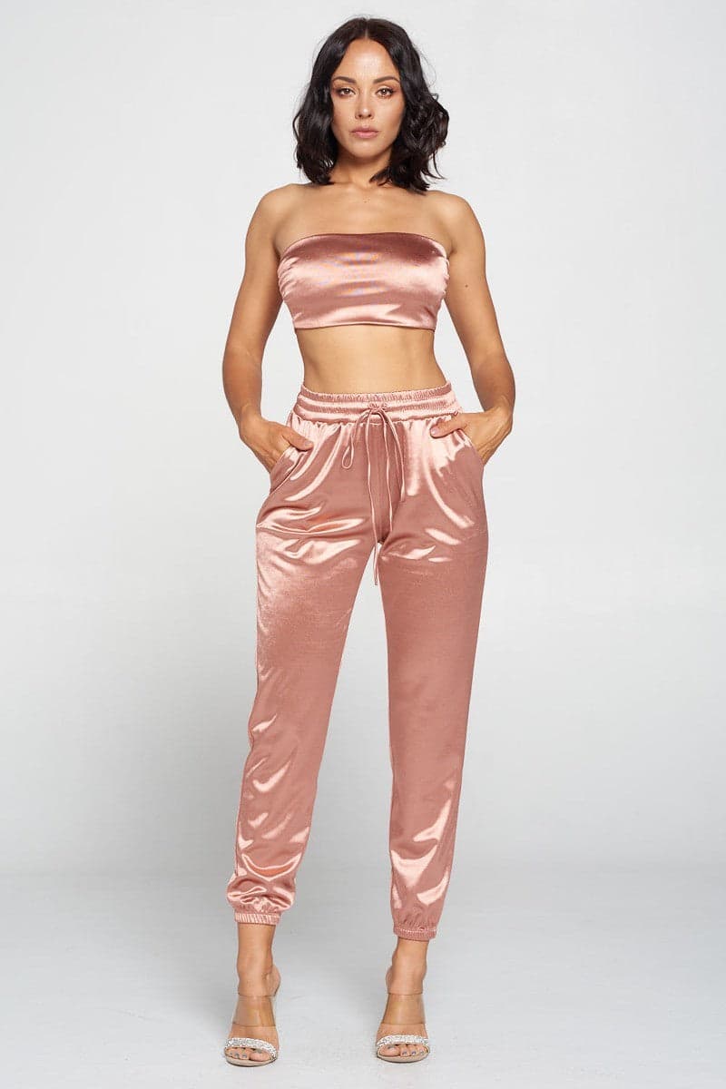 Tube Top Pant Set - Mauve / L - Thumbnail 4