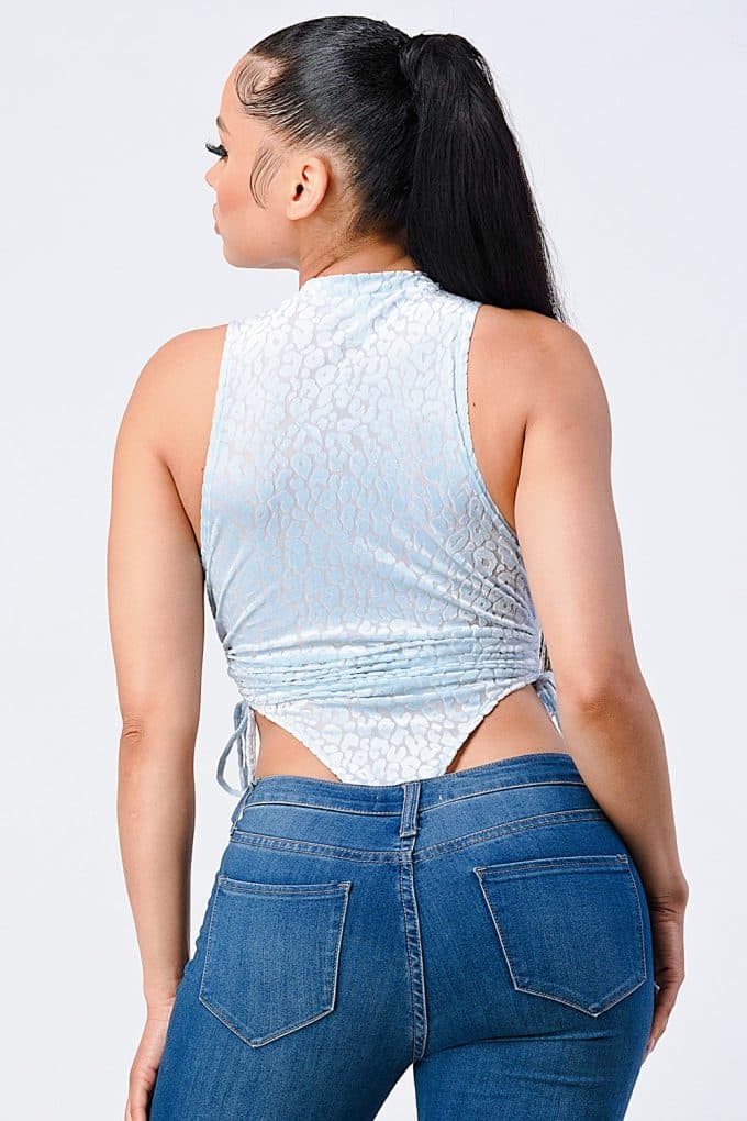 Velvet Leopard Side Shirring Extreme Cut Bodysuit - Champagne / L - Thumbnail 4