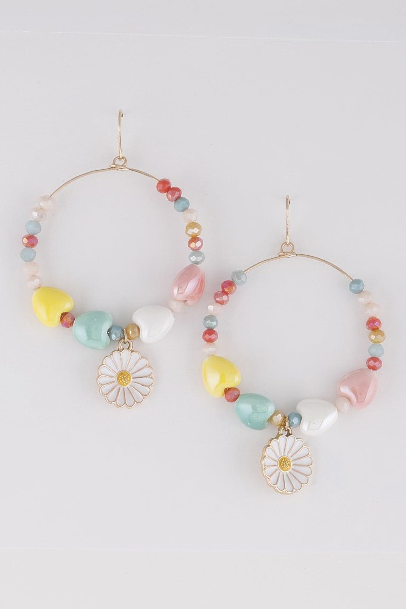 Open Beaded Flower Earrings - Multicolor