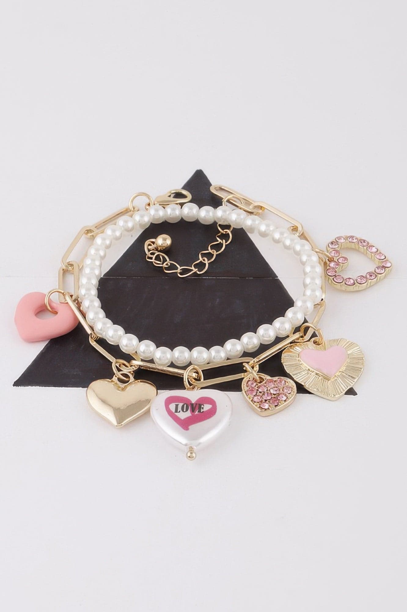 Heart Charms Bracelet - Gold Cream