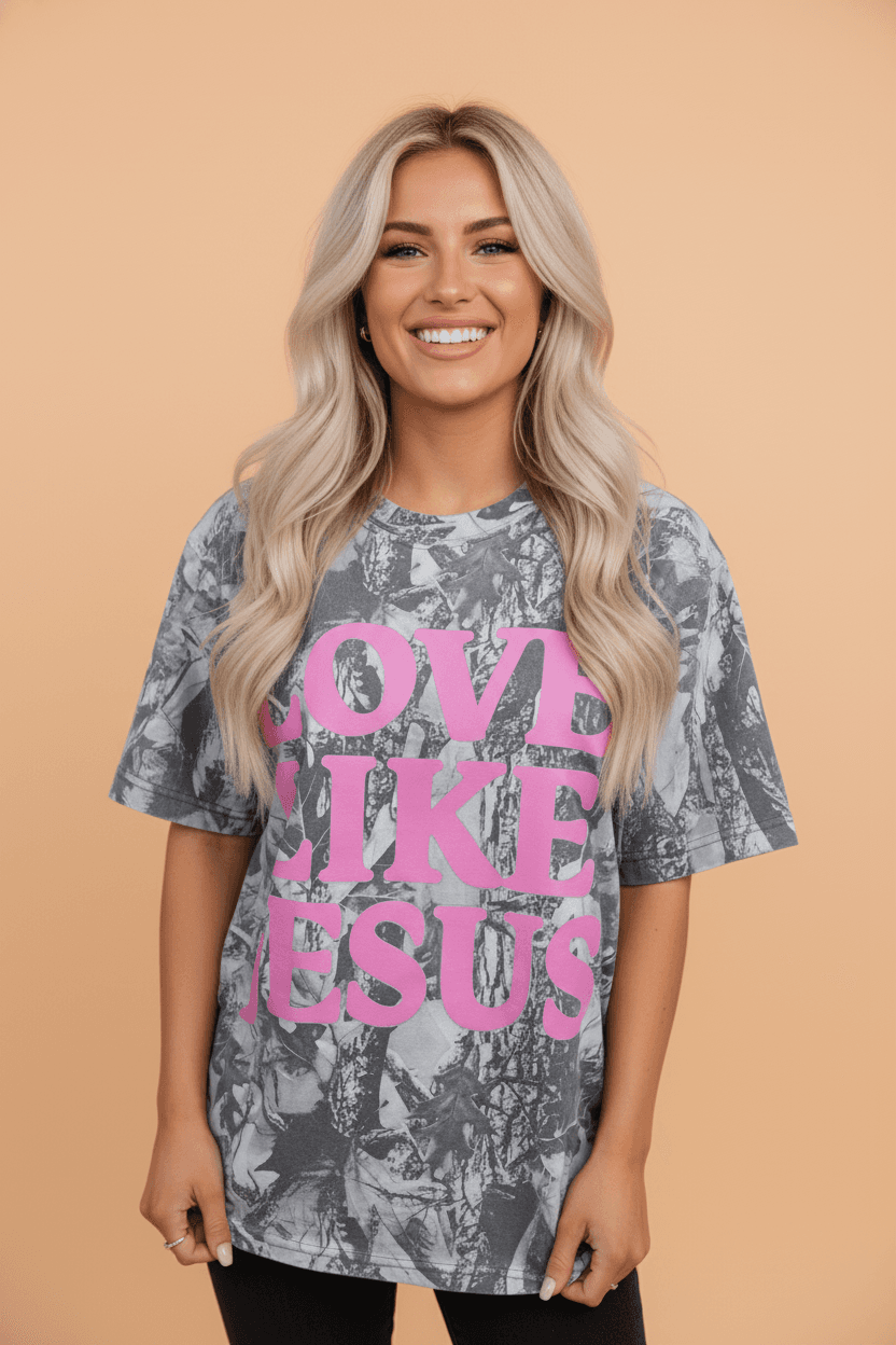 Love Like Jesus Camo Woodland Tee - Beige / L