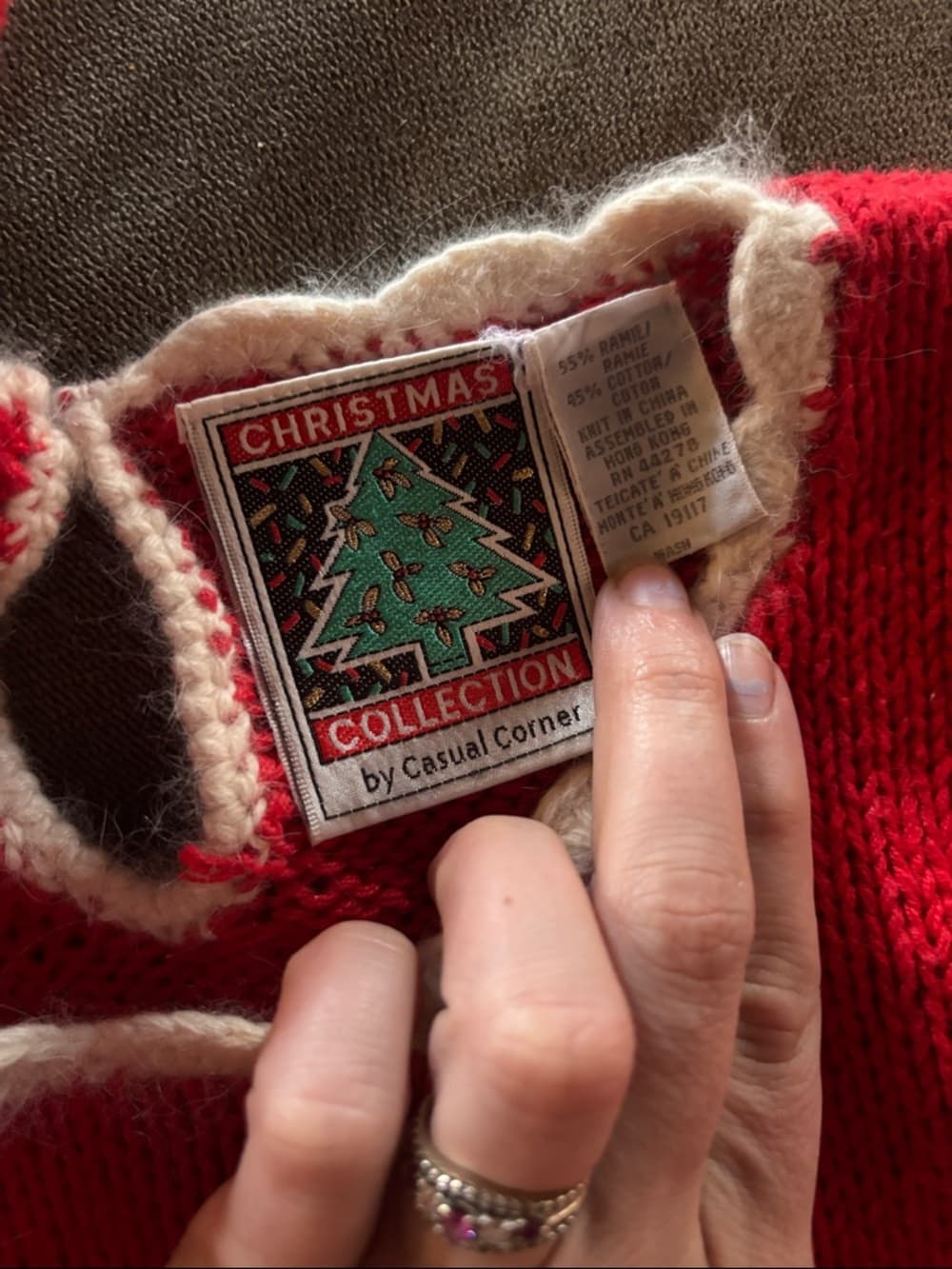 Vintage Hand Knit Christmas Sweater Ramie Cotton Swan Goose Casual Corner 90s - Thumbnail 2