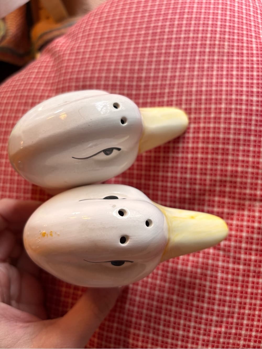 White Ceramic Duck Head Salt and Pepper Shaker Set
