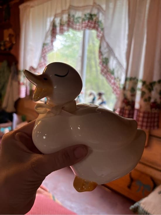 White Ceramic Duck Figurine with Yellow Beak and Feet - Thumbnail 3